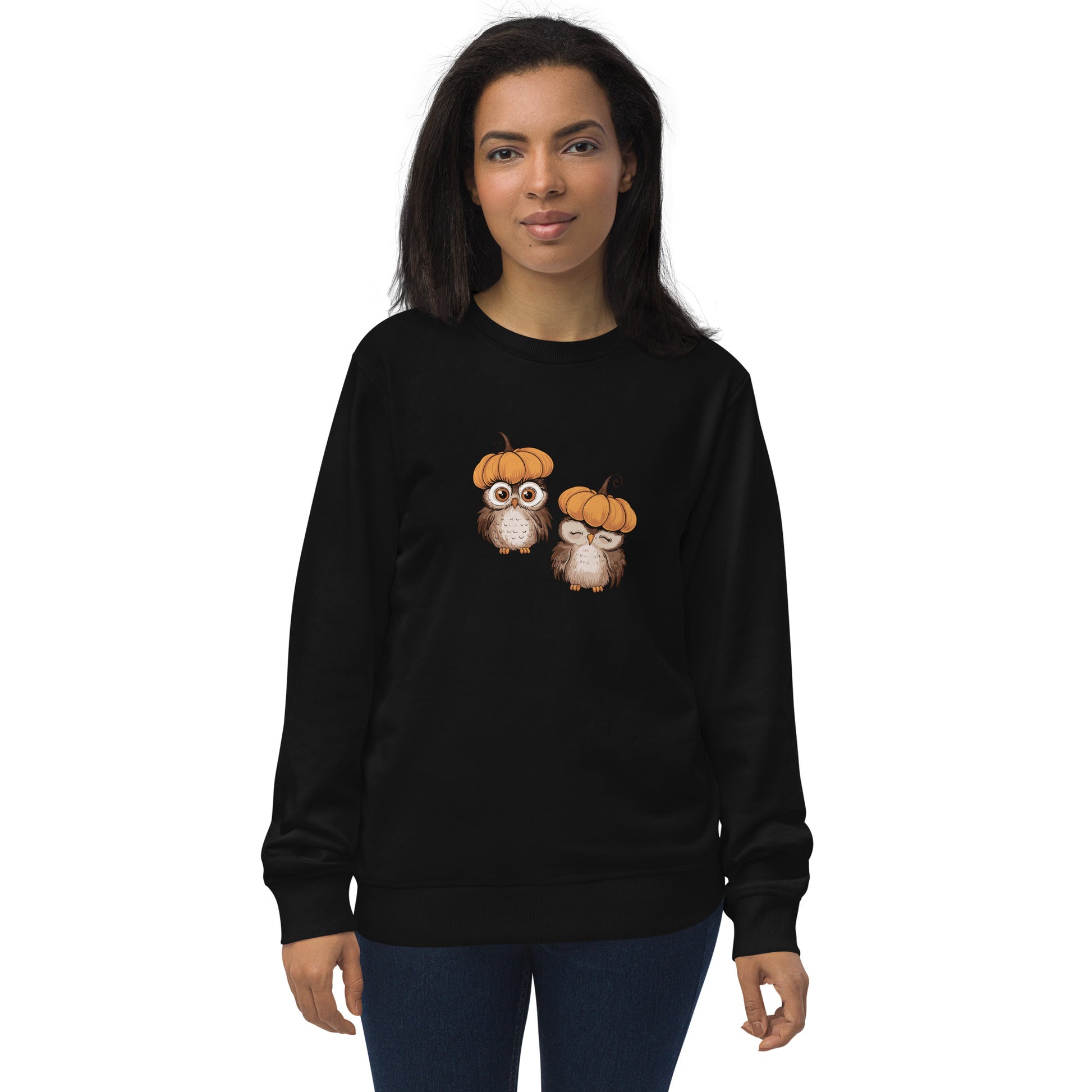 Unisex Organic Sweatshirt: Halloween Owl Eco-Friendly Style USA Black Dudeily