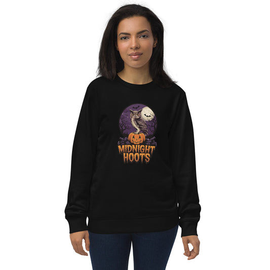 Unisex Organic Sweatshirt: Halloween Owl Cozy Eco-Friendly Style USA Black Dudeily