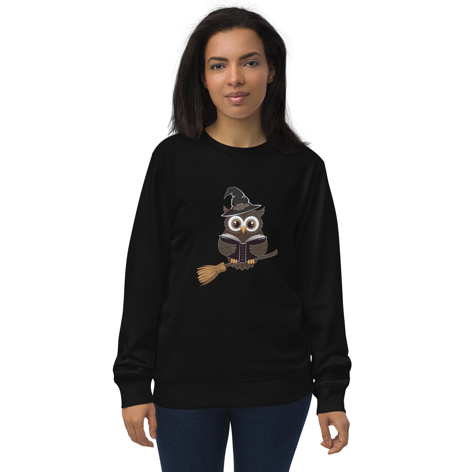 Unisex Organic Sweatshirt: Halloween Owl Cozy Eco-Friendly Style USA Black Dudeily