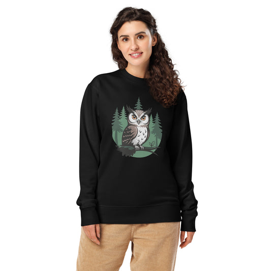 Unisex Organic Sweatshirt – Woodland Owl Print | Eco-Friendly Owl Clothing Dudeily