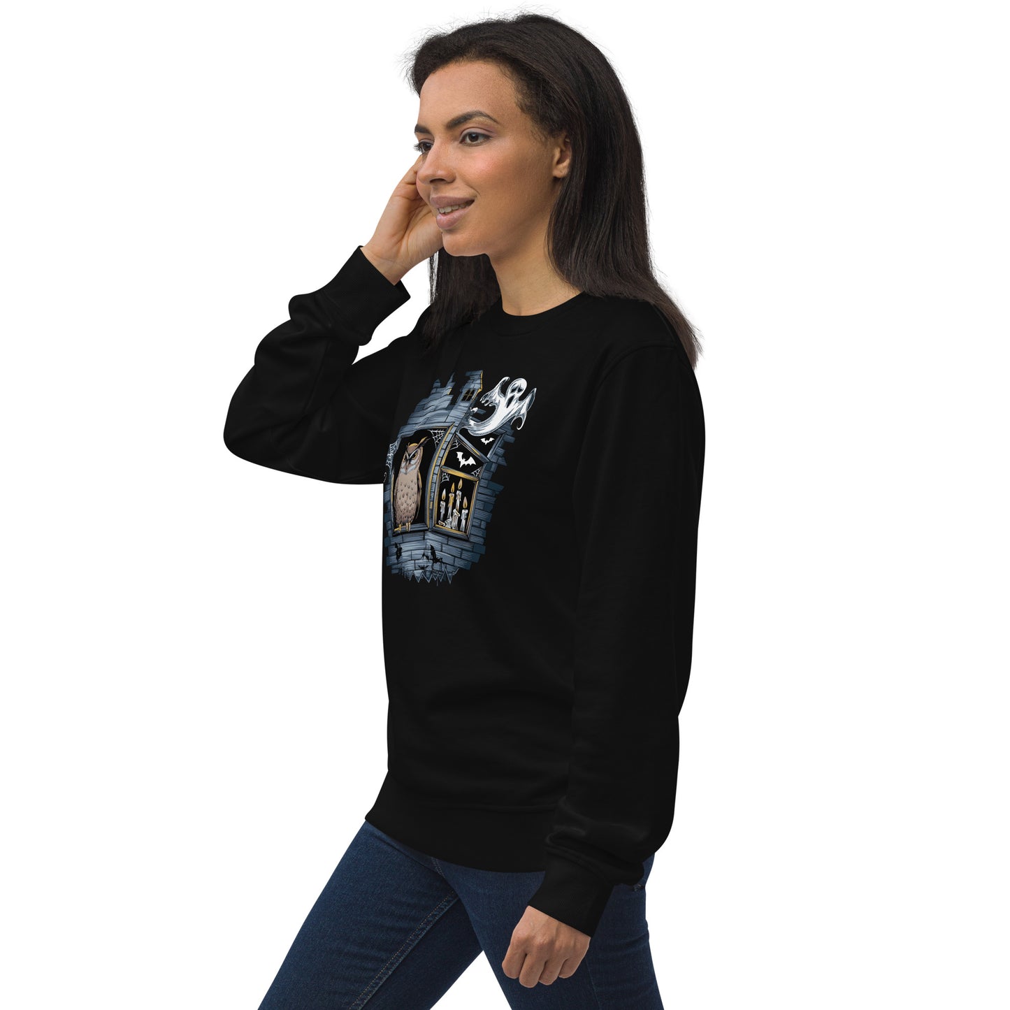 Unisex Organic Sweatshirt: Halloween Owl Cozy Eco-Friendly Style USA Dudeily