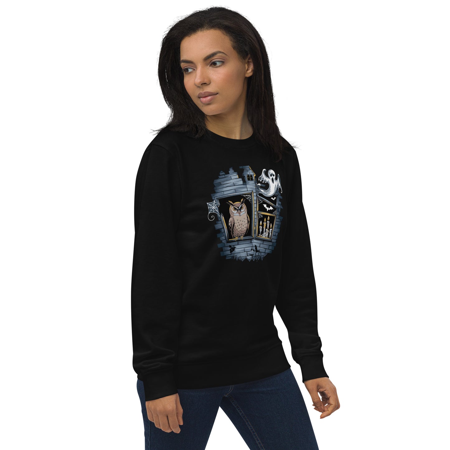 Unisex Organic Sweatshirt: Halloween Owl Cozy Eco-Friendly Style USA Dudeily