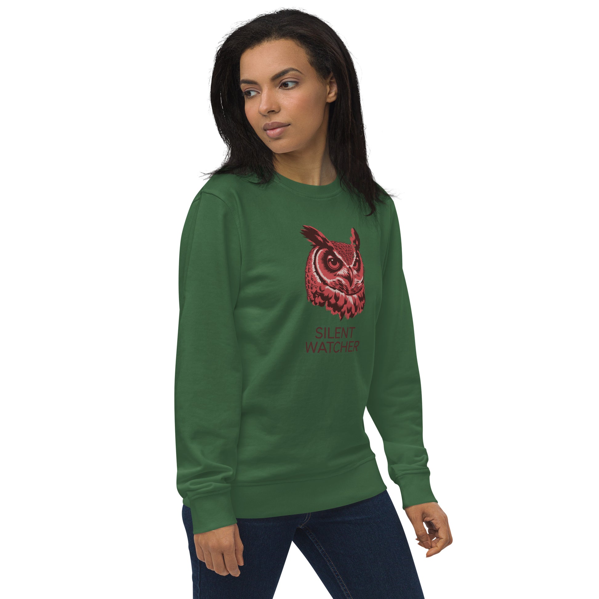 Unisex Organic Sweatshirt: 'Silent Watcher' in Fall | Ethical Owl Clothing USA Dudeily