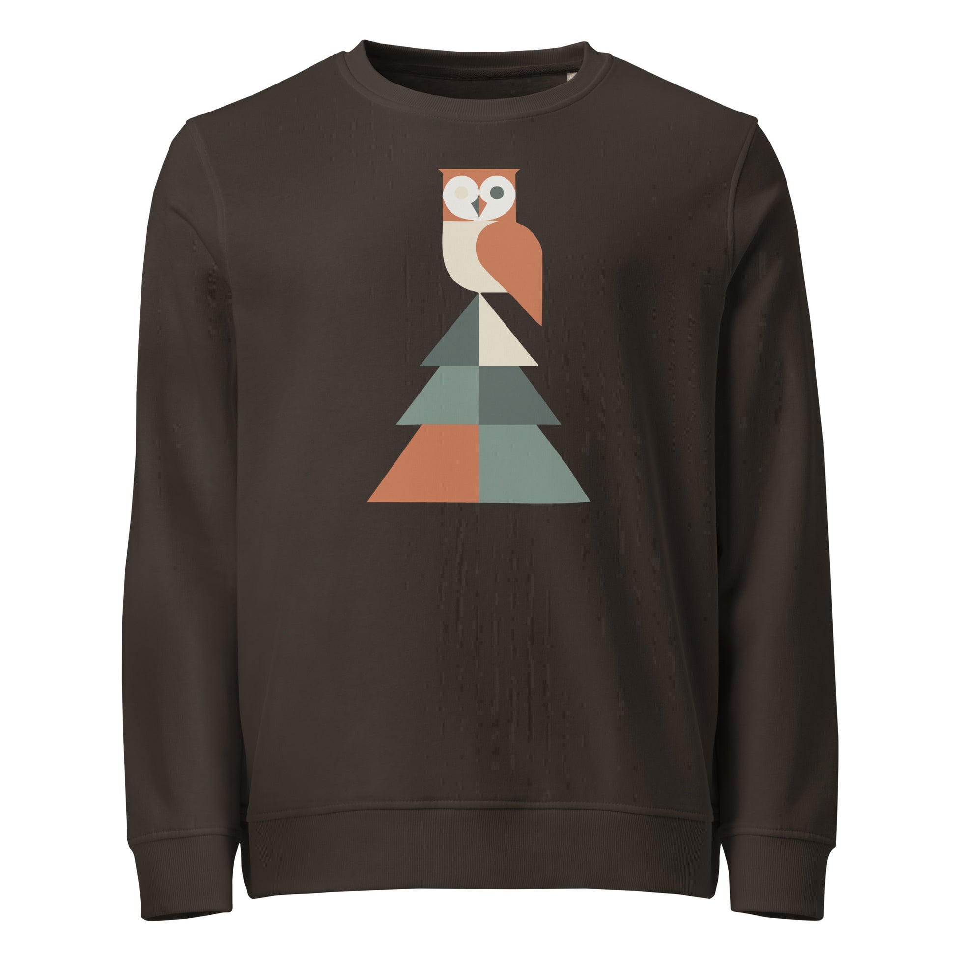 Unisex Organic Sweatshirt: Eco-Friendly Owl Print Ethical Cozy Winter Wear Deep Charcoal Grey Dudeily