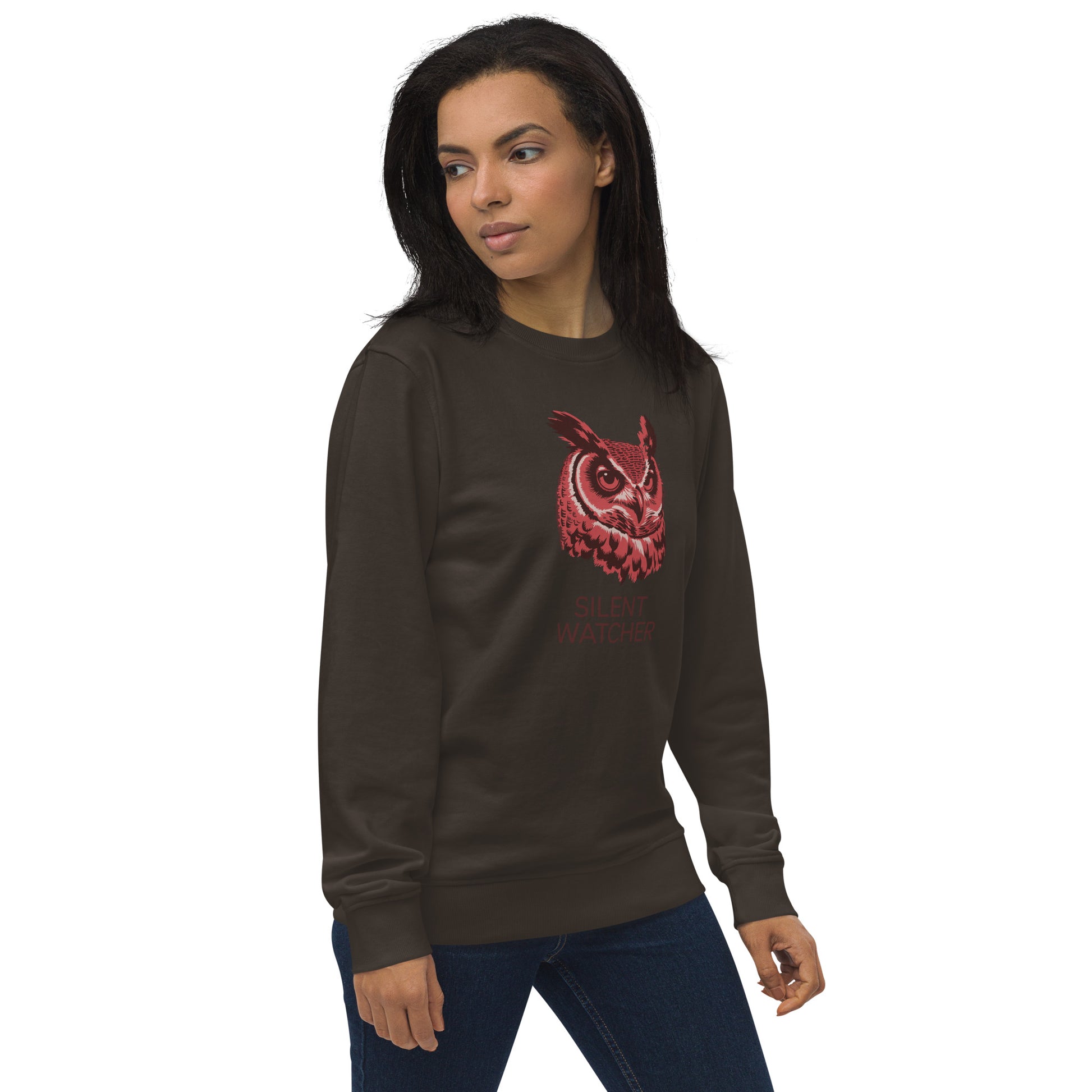 Unisex Organic Sweatshirt: 'Silent Watcher' in Fall | Ethical Owl Clothing USA Dudeily