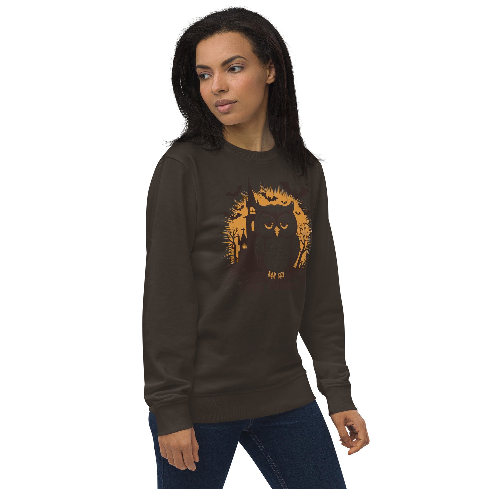 Unisex Organic Sweatshirt: Halloween Owl Cozy Eco-Friendly Style USA Dudeily
