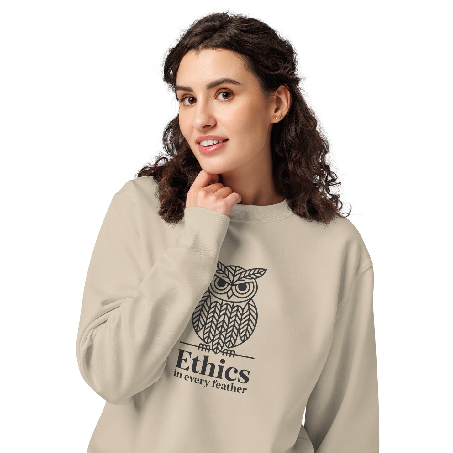 Unisex Organic Sweatshirt: 'Ethics in Every Feather' for Fall | Eco-Friendly Owl Apparel USA Dudeily