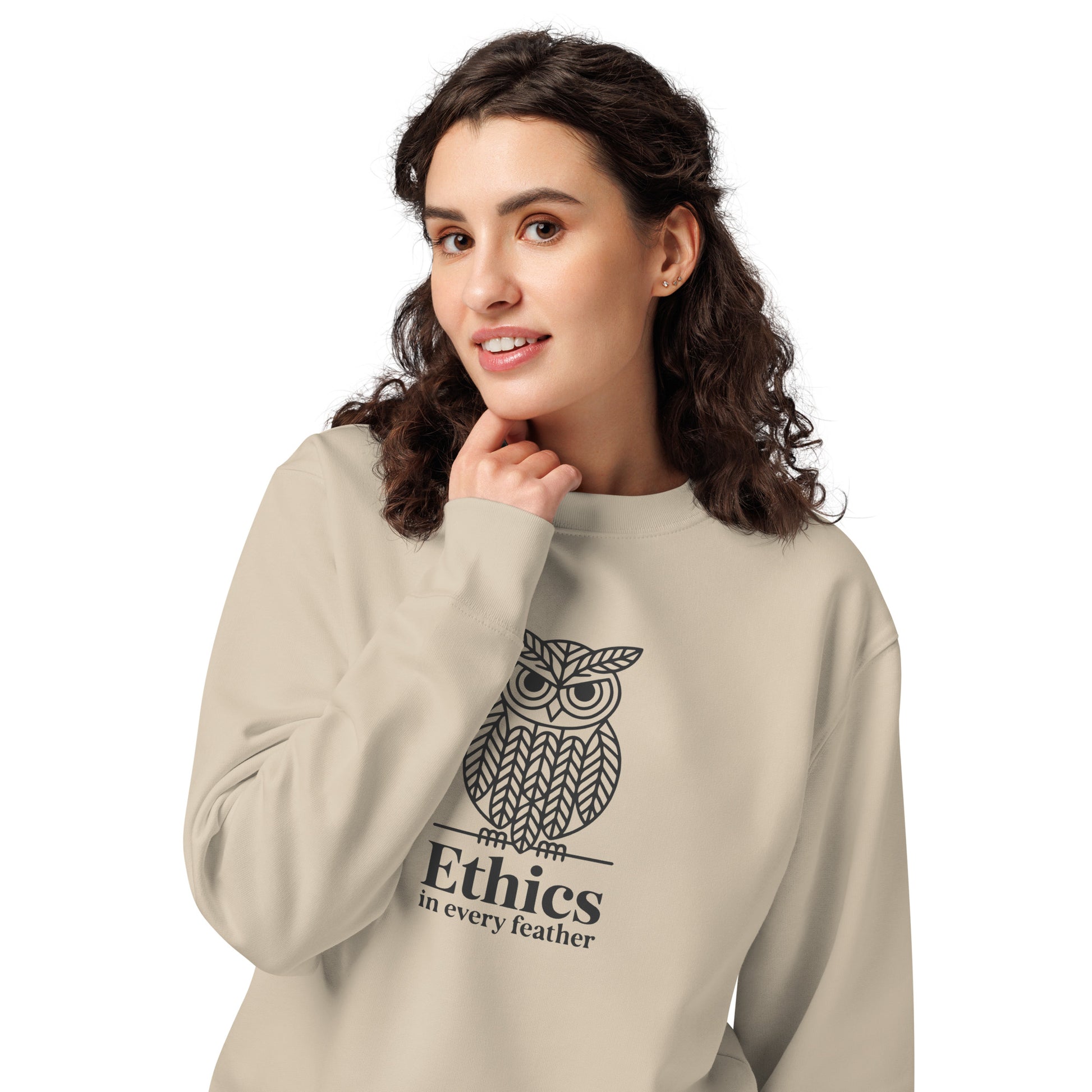 Unisex Organic Sweatshirt: 'Ethics in Every Feather' for Fall | Eco-Friendly Owl Apparel USA Dudeily