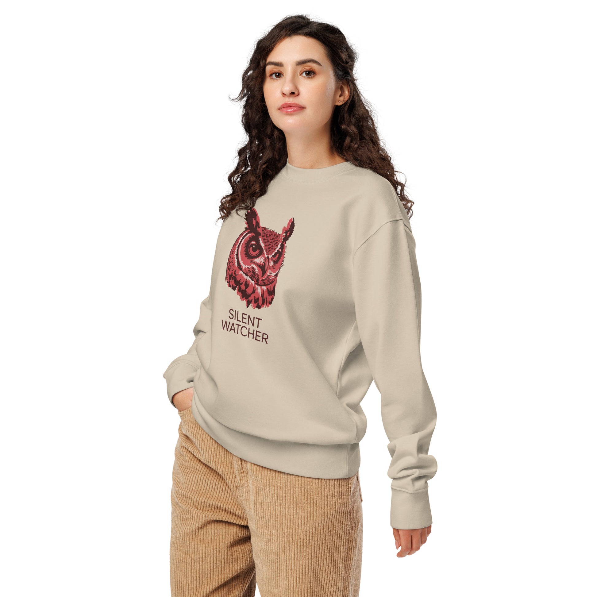 Unisex Organic Sweatshirt: 'Silent Watcher' in Fall | Ethical Owl Clothing USA Dudeily