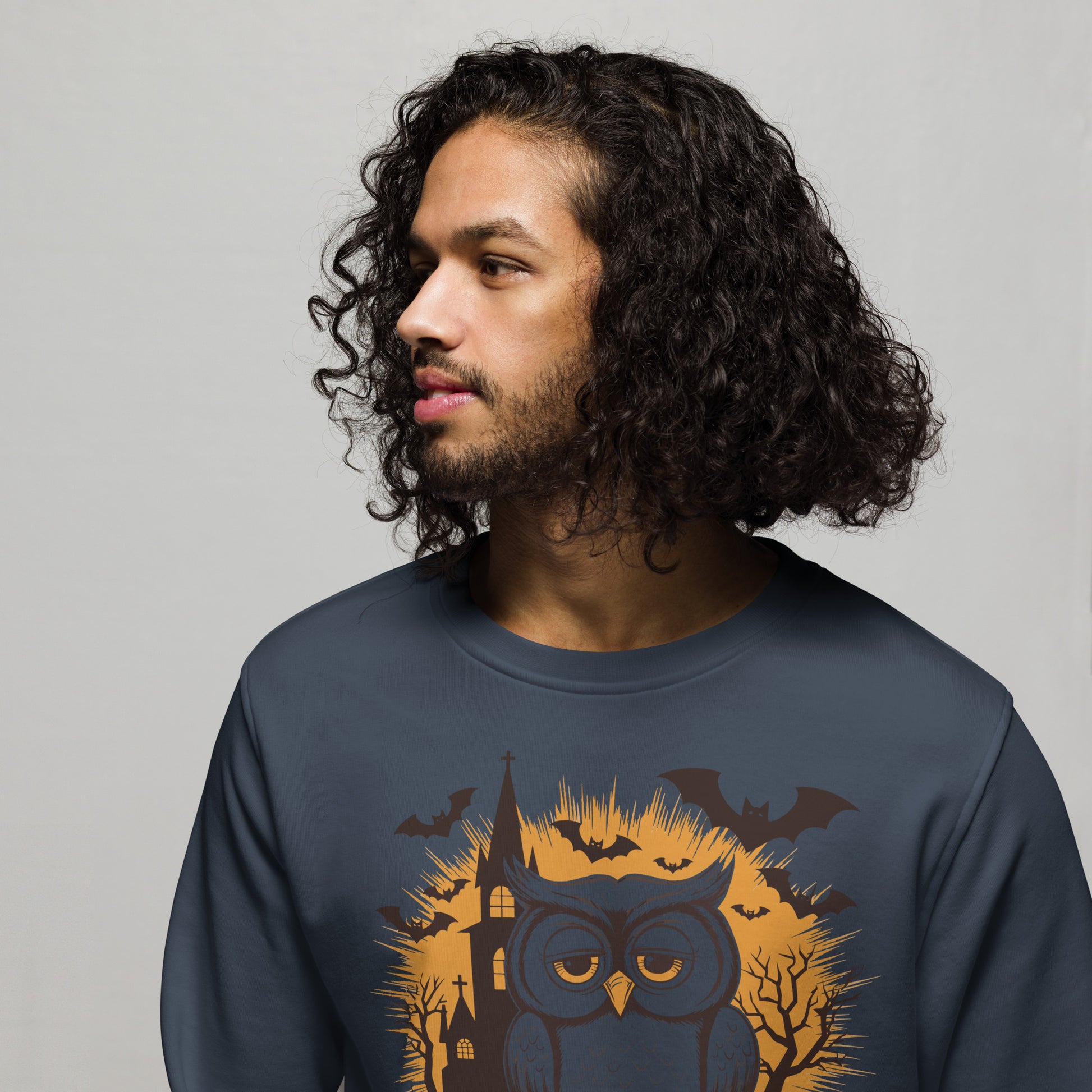 Unisex Organic Sweatshirt: Halloween Owl Cozy Eco-Friendly Style USA Dudeily