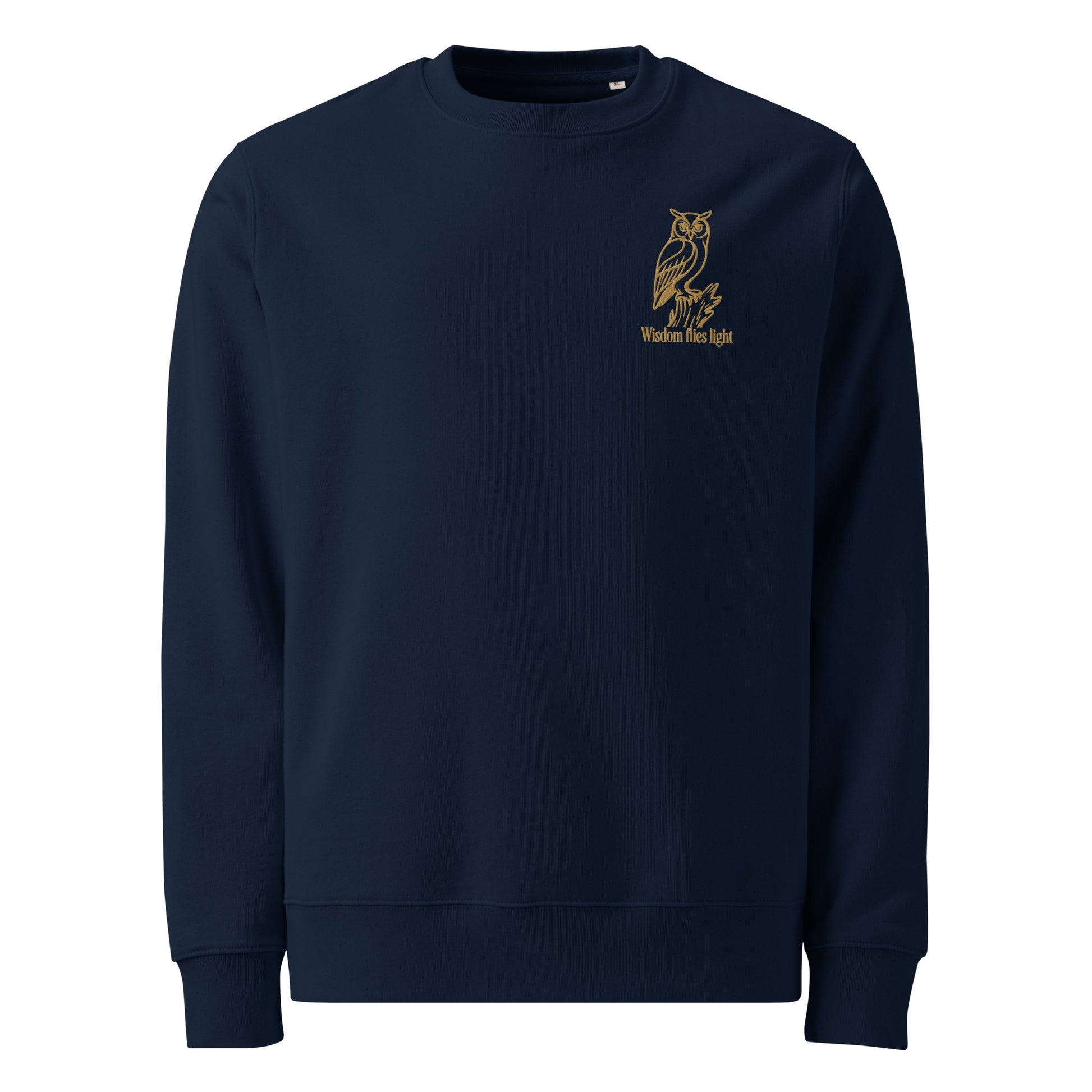 Owl Unisex Organic Sweatshirt: 'Wisdom Flies Light' in Fall | Sustainable Fashion USA Dudeily