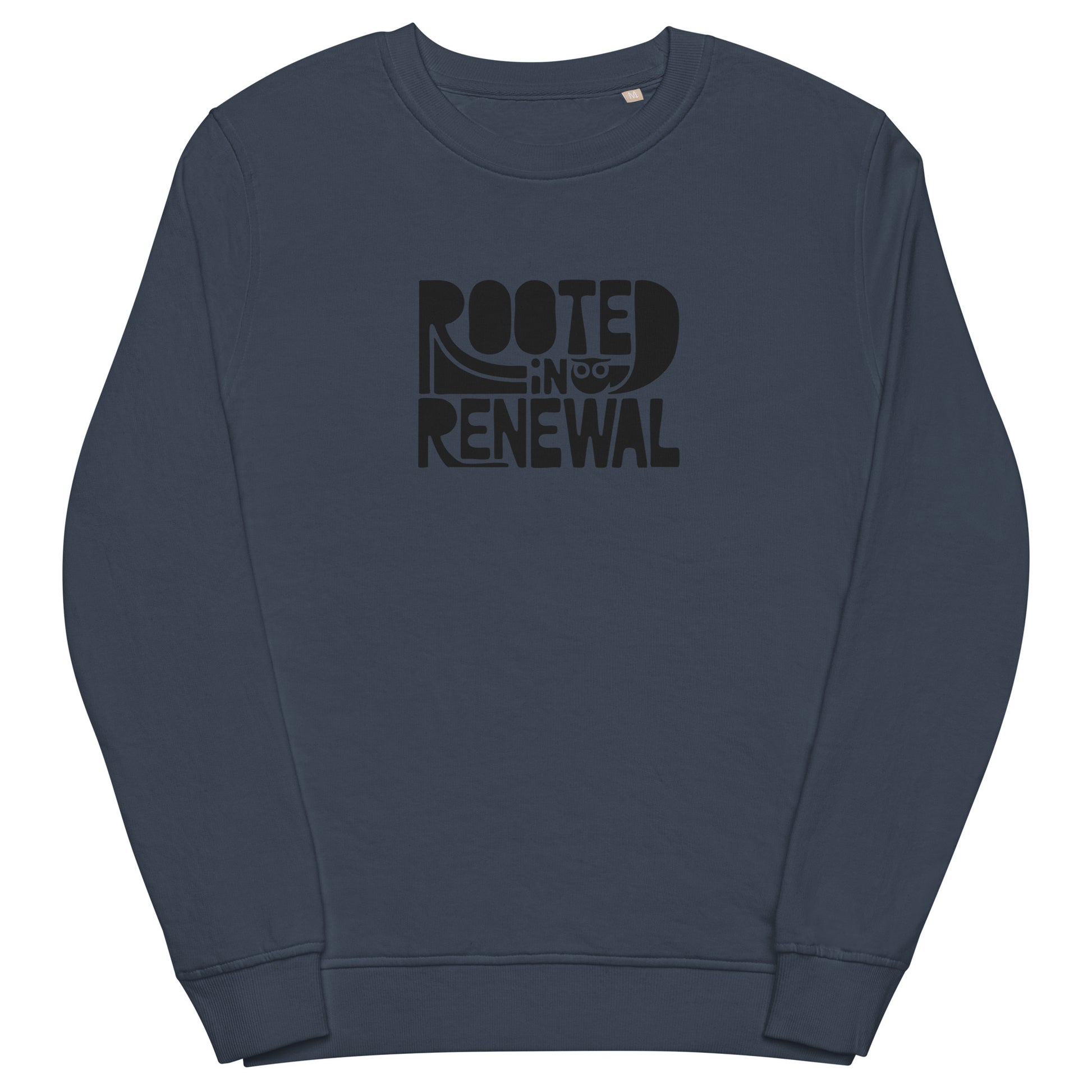 Unisex Organic Sweatshirt "Rooted In Renewal" – Owl Print Sustainable Fashion French Navy Dudeily