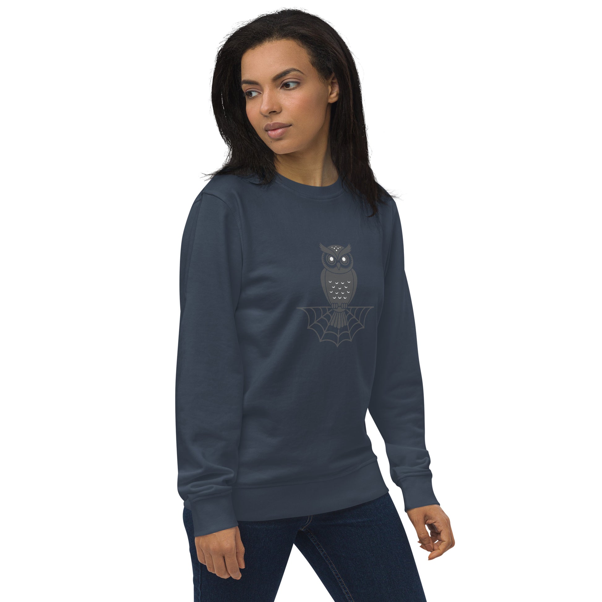 Unisex Organic Sweatshirt: Halloween Owl Spooky Sustainable Style | Eco-Friendly USA Dudeily