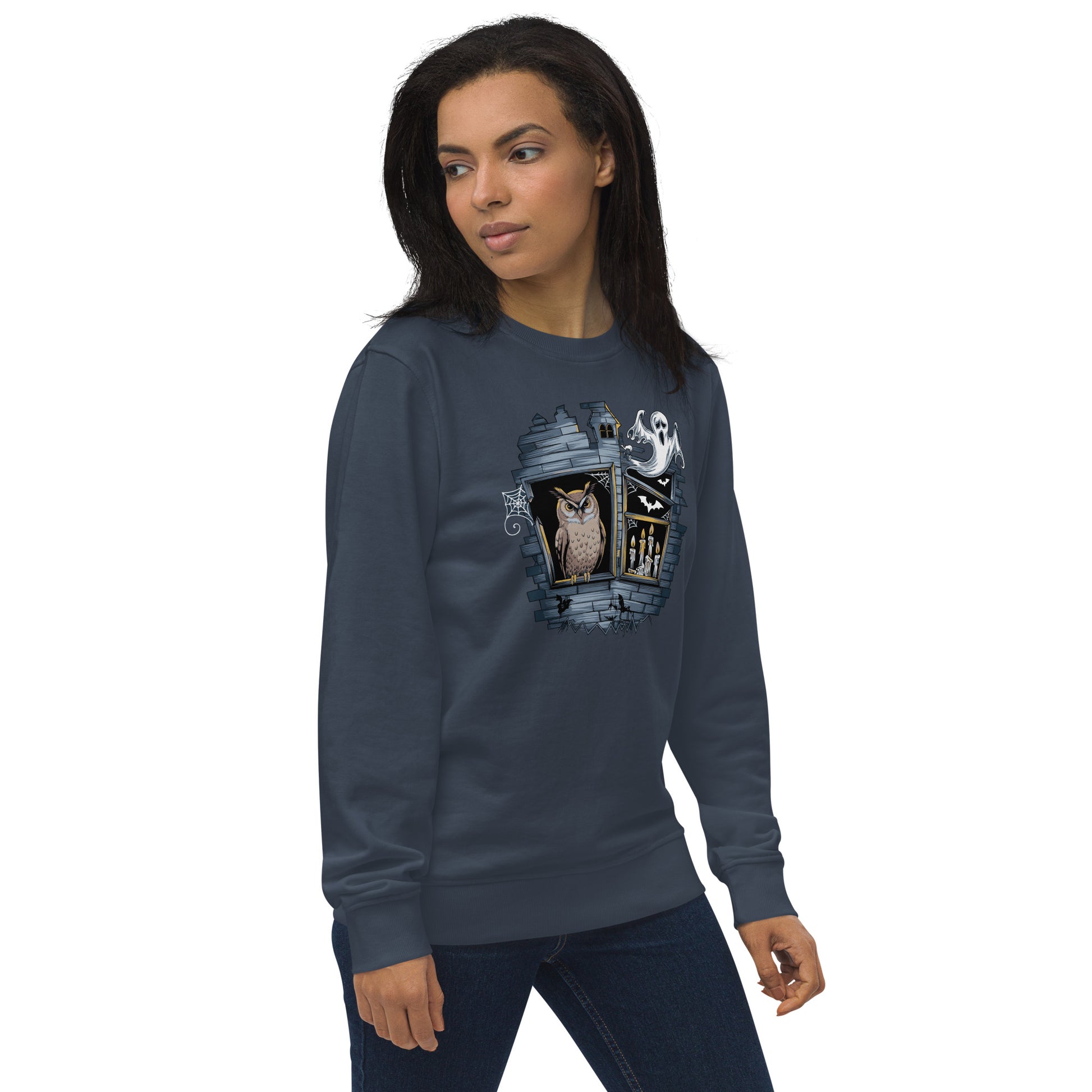 Unisex Organic Sweatshirt: Halloween Owl Cozy Eco-Friendly Style USA Dudeily