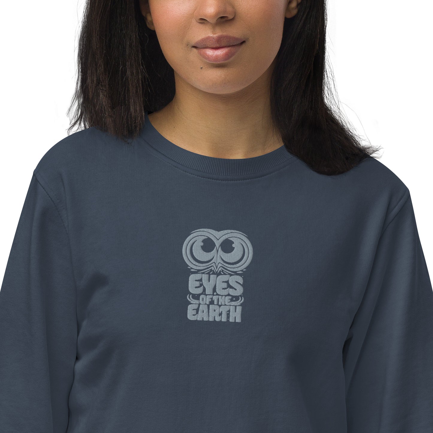 Owl Unisex Organic Sweatshirt: 'Eyes of the Earth' in Fall | Sustainable Fashion USA French Navy Dudeily