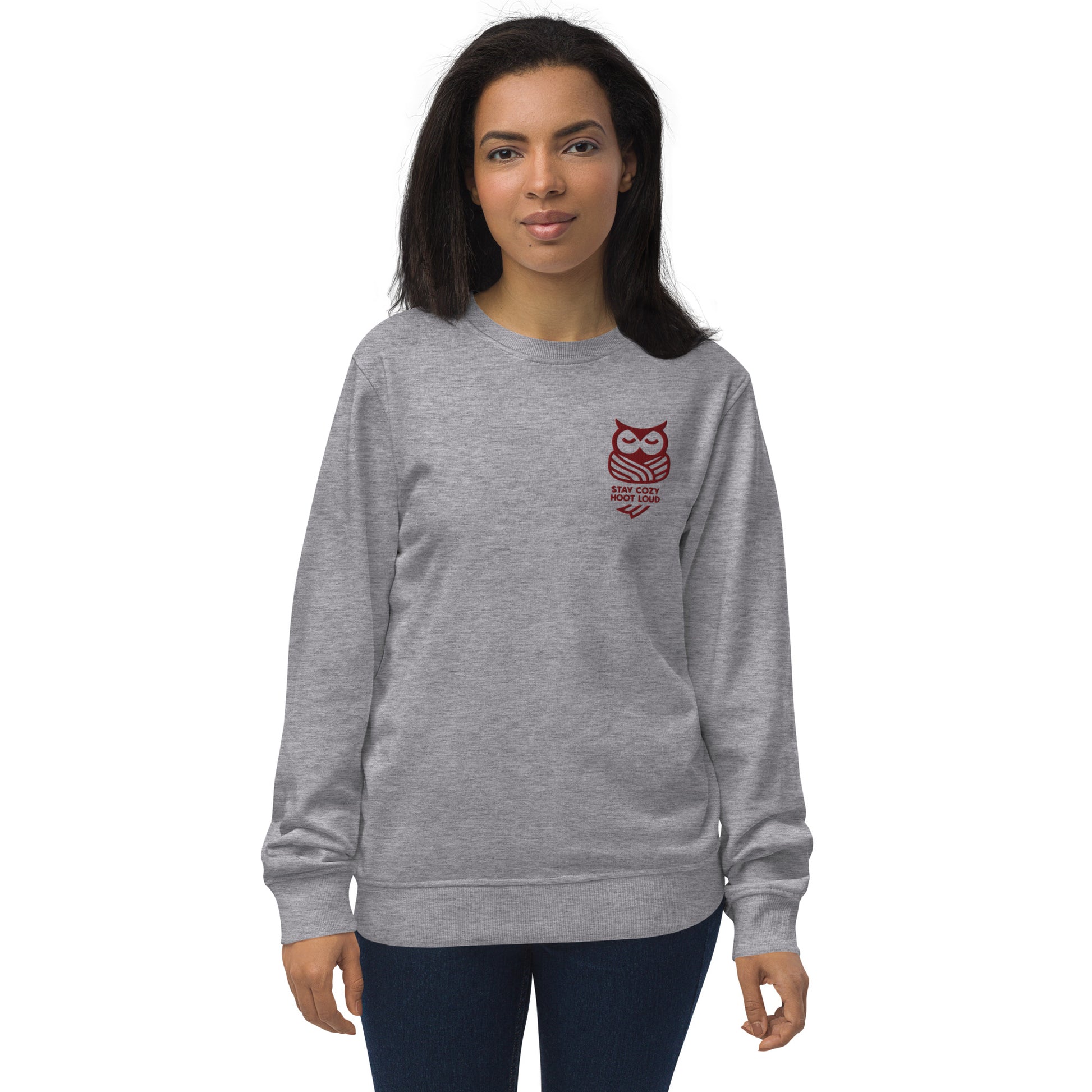 Owl Unisex Organic Sweatshirt: 'Stay Cozy Hoot Loud' in Fall | Sustainable Owl Fashion USA Dudeily