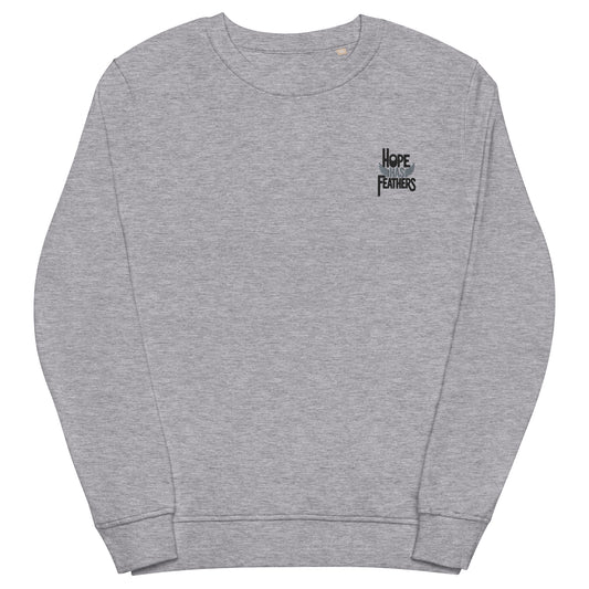 Unisex Organic Sweatshirt "Hope Has Feathers" – Embroidered Eco-Friendly Owl Clothing Grey Melange Dudeily