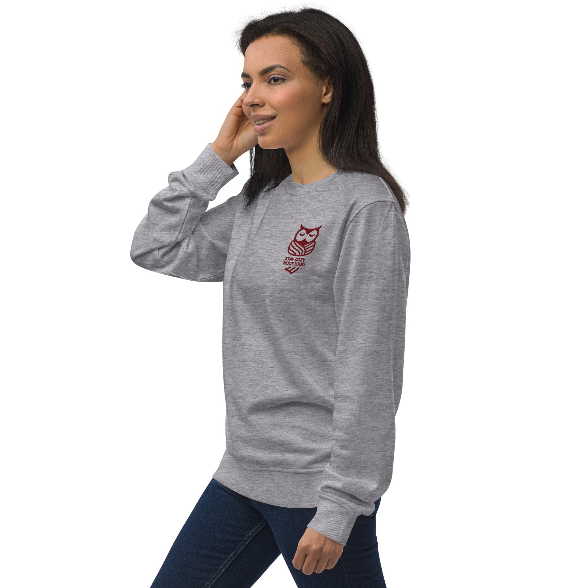 Owl Unisex Organic Sweatshirt: 'Stay Cozy Hoot Loud' in Fall | Sustainable Owl Fashion USA Dudeily