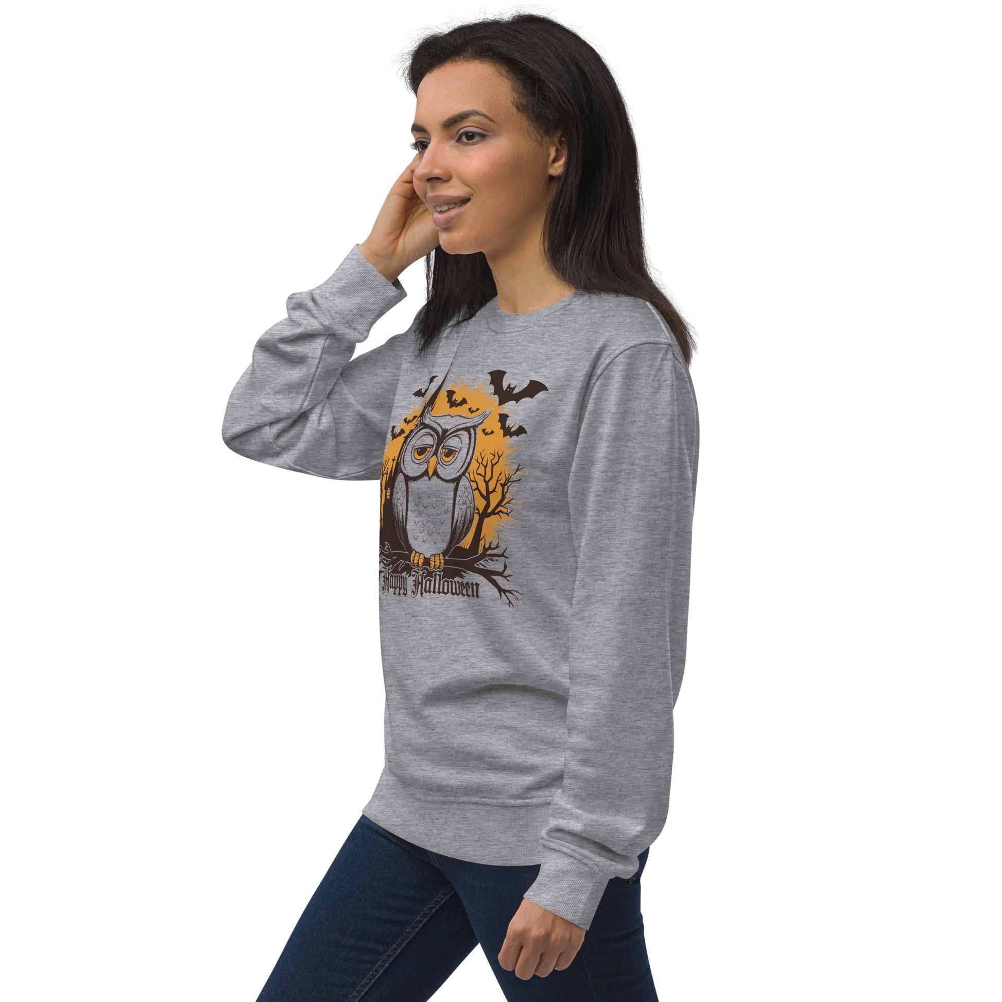 Unisex Organic Sweatshirt: Halloween Owl Cozy Eco-Friendly Style USA Dudeily