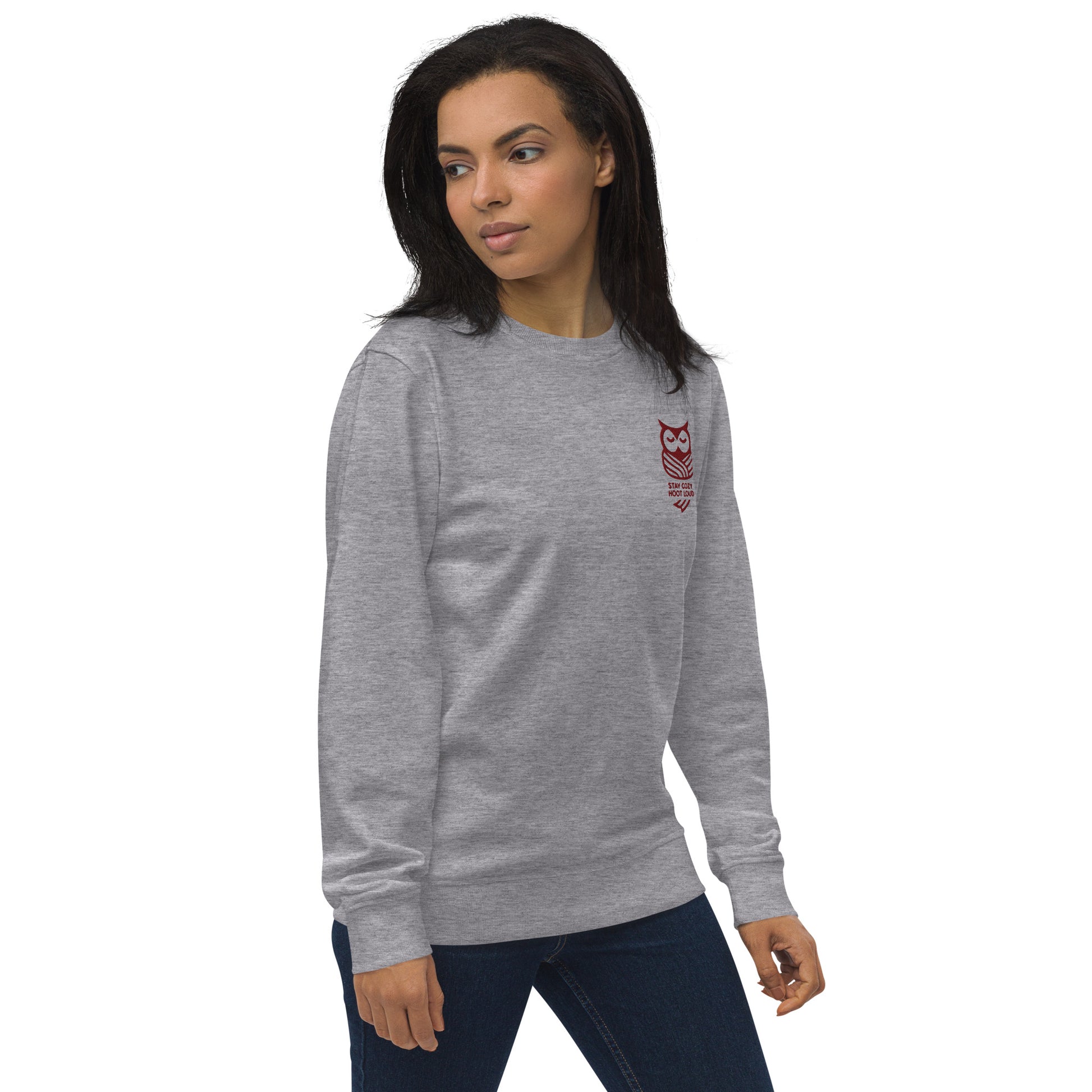 Owl Unisex Organic Sweatshirt: 'Stay Cozy Hoot Loud' in Fall | Sustainable Owl Fashion USA Dudeily