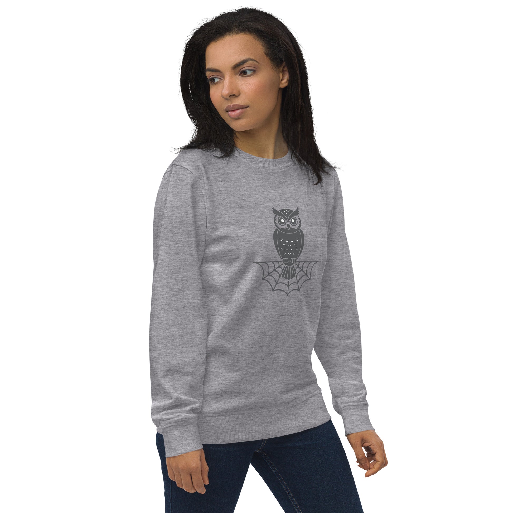 Unisex Organic Sweatshirt: Halloween Owl Spooky Sustainable Style | Eco-Friendly USA Dudeily