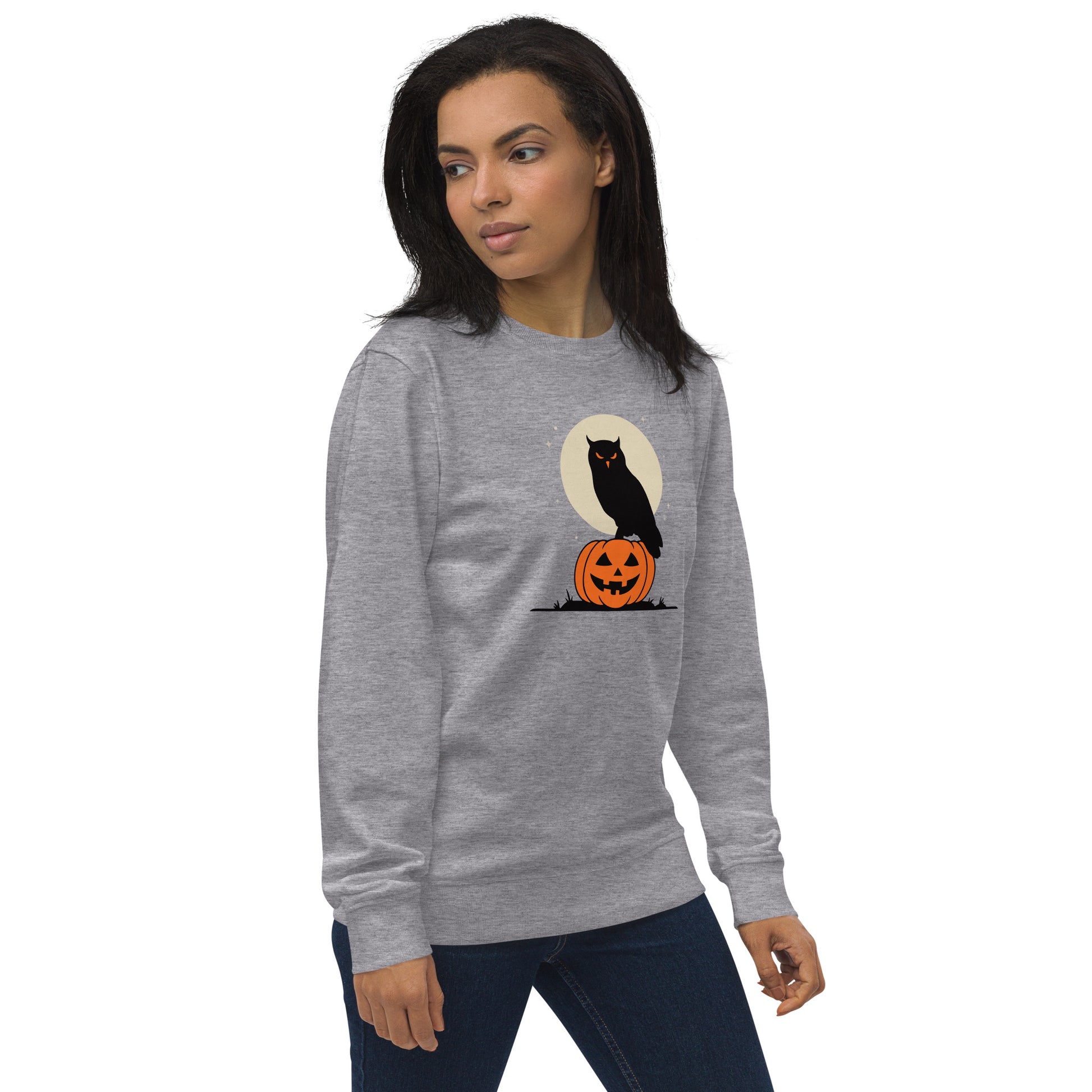 Unisex Organic Sweatshirt: Halloween Owl Cozy Eco-Friendly Style USA Dudeily