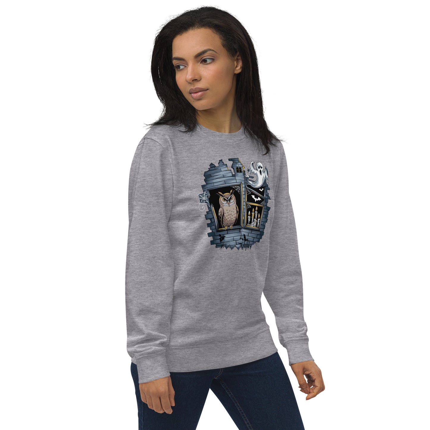 Unisex Organic Sweatshirt: Halloween Owl Cozy Eco-Friendly Style USA Dudeily