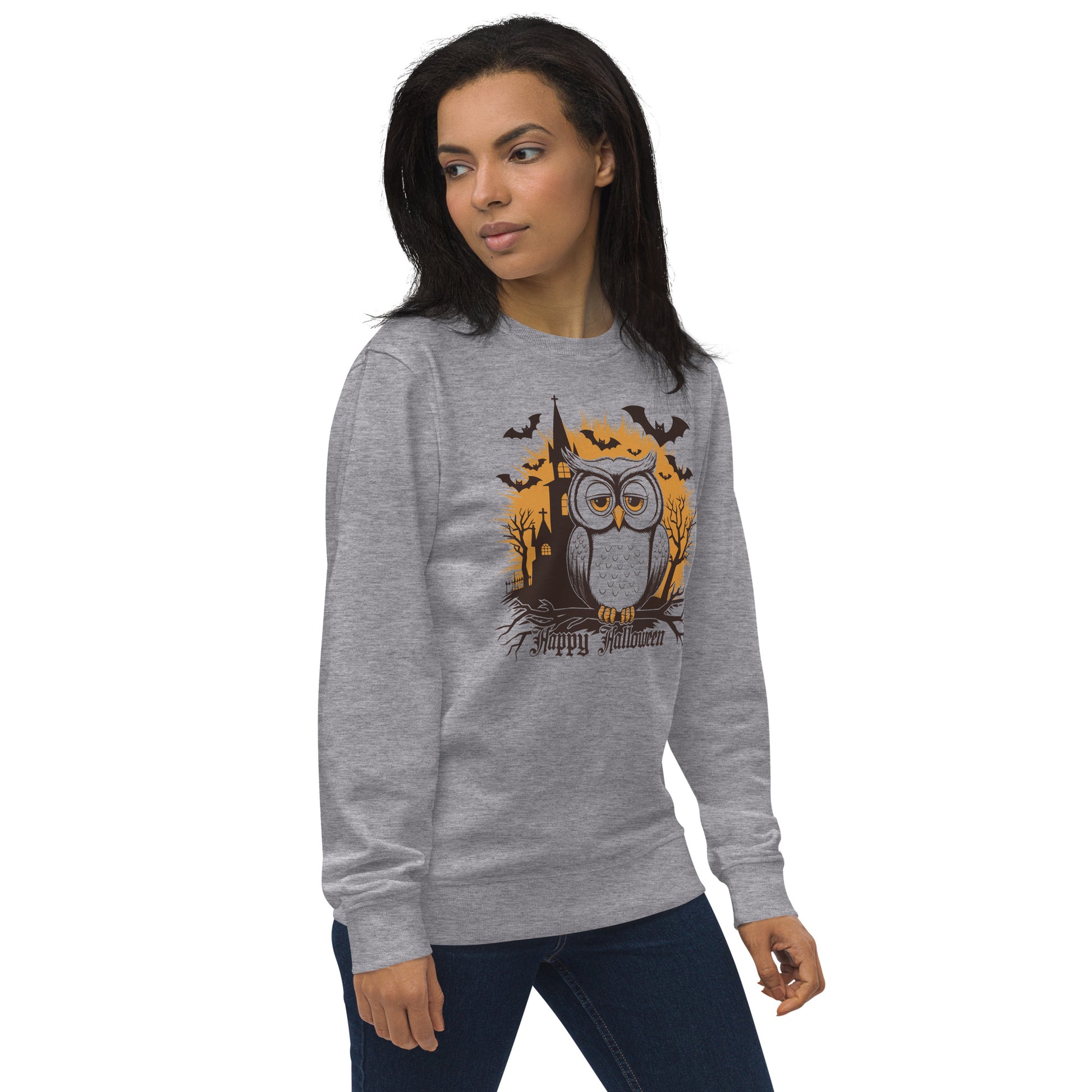 Unisex Organic Sweatshirt: Halloween Owl Cozy Eco-Friendly Style USA Dudeily