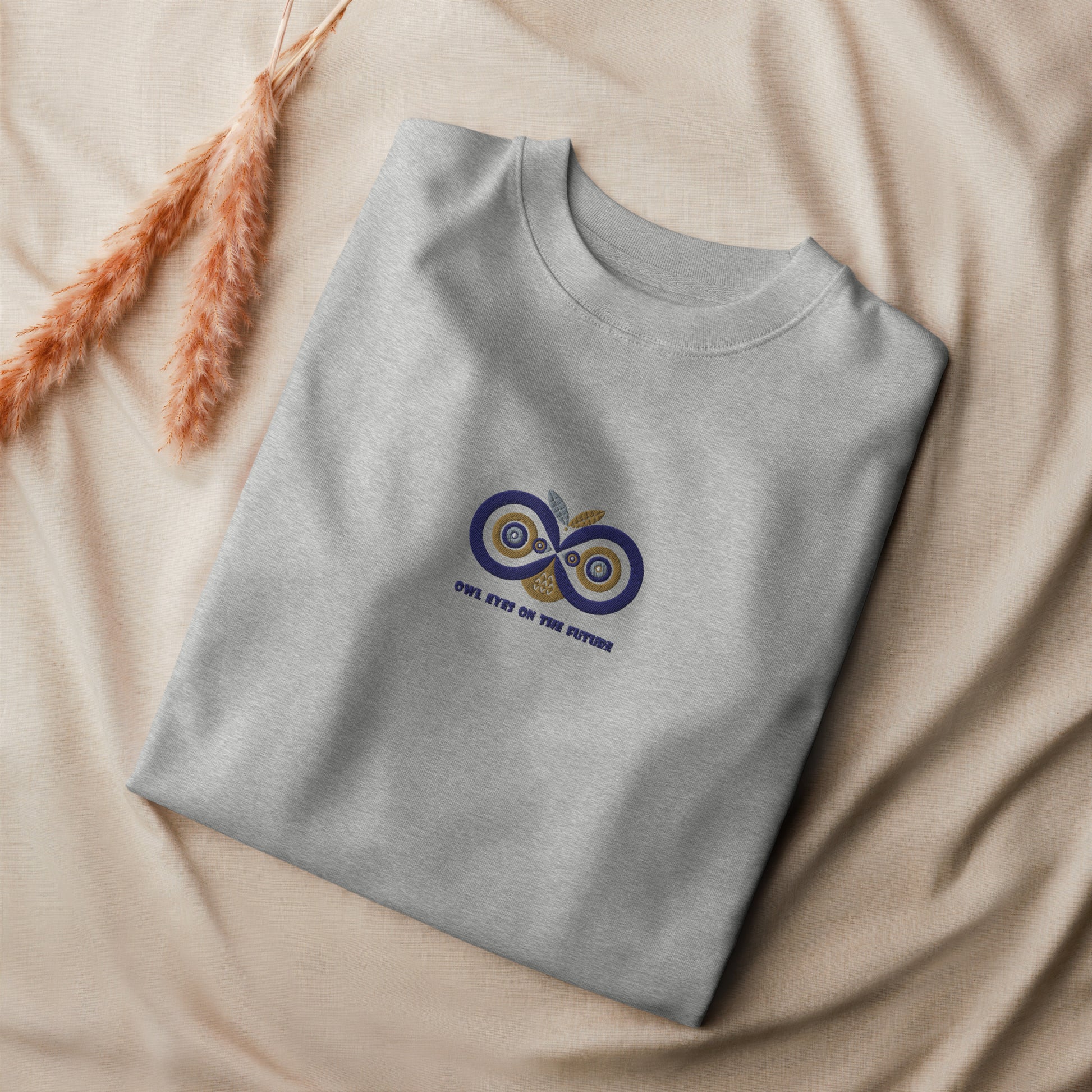 Unisex Organic Sweatshirt: Owl Eyes on the Future | Owl Embroidered Sustainable Fashion USA by Dudeily Dudeily