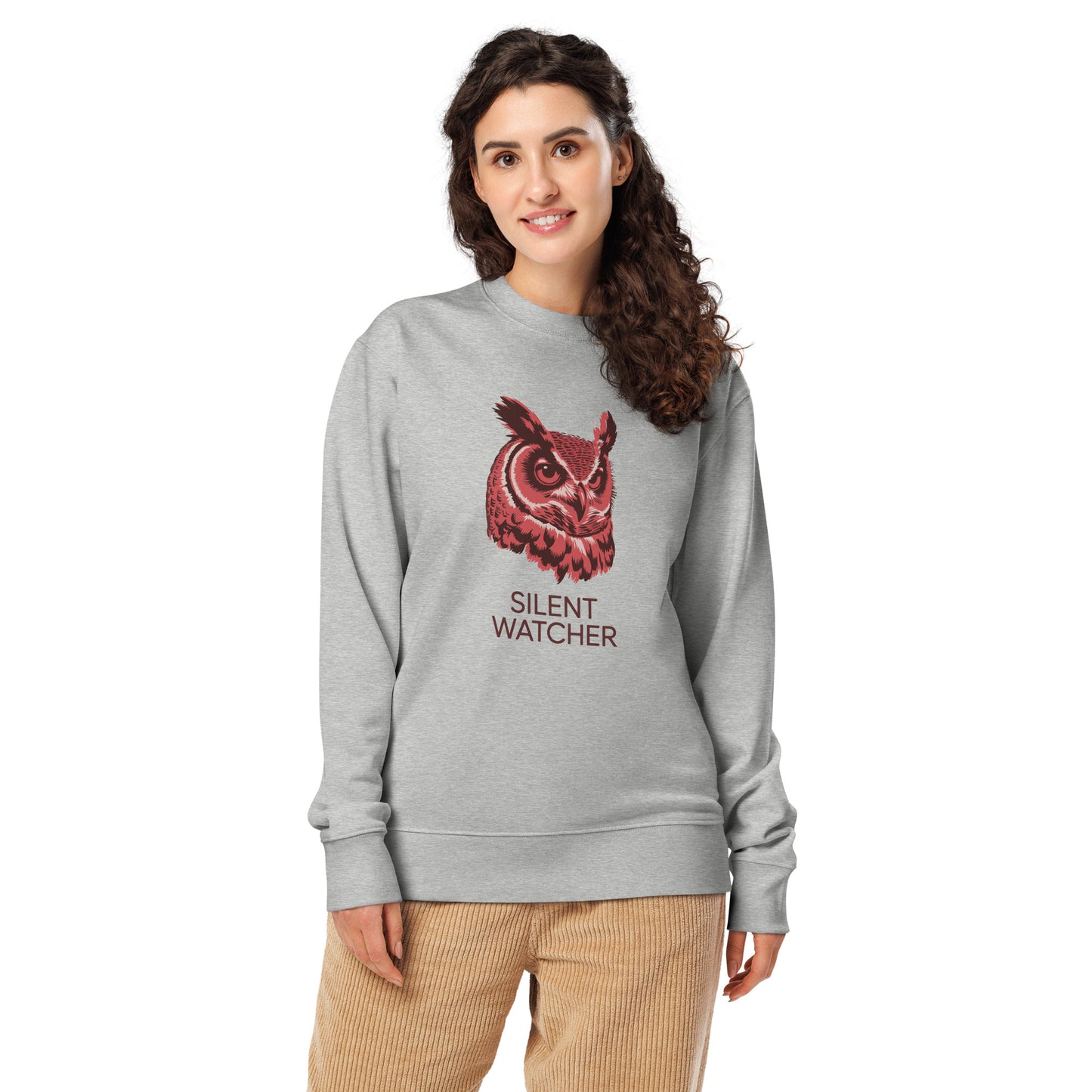 Unisex Organic Sweatshirt: 'Silent Watcher' in Fall | Ethical Owl Clothing USA Heather Grey Dudeily