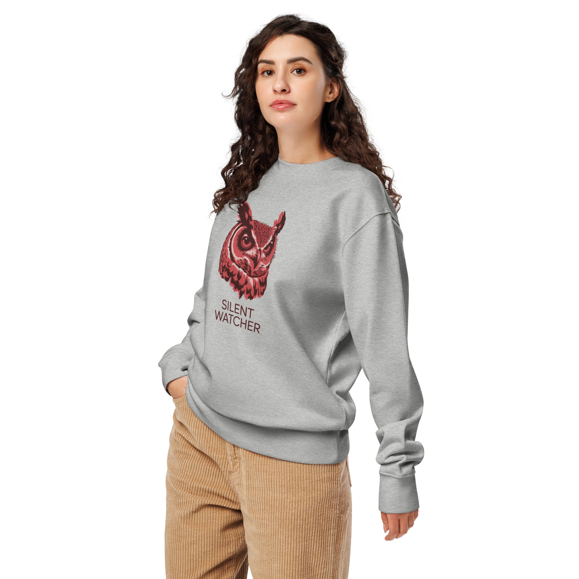 Unisex Organic Sweatshirt: 'Silent Watcher' in Fall | Ethical Owl Clothing USA Dudeily