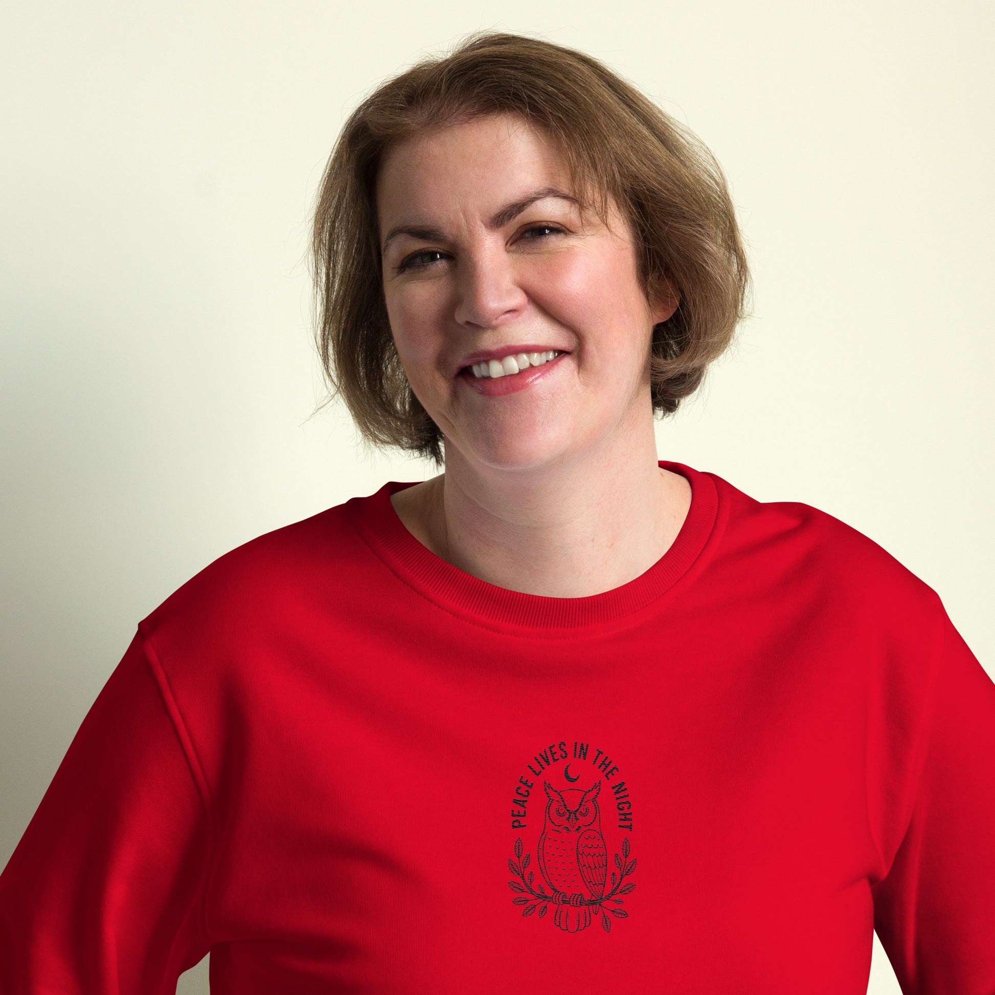 Owl Unisex Organic Sweatshirt – 'Peace Lives in the Night' in Fall | Sustainable Fashion USA Dudeily