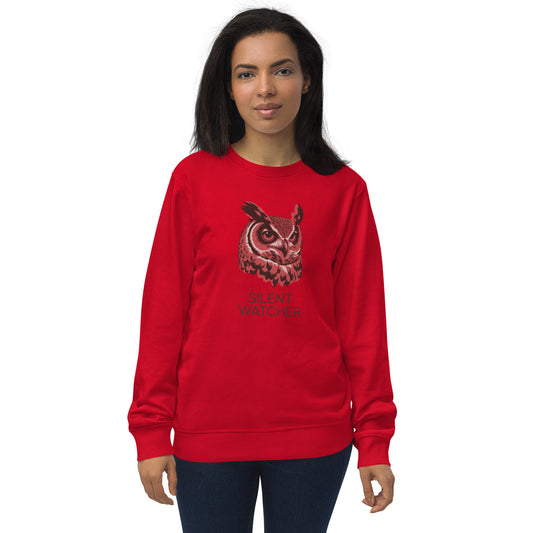 Unisex Organic Sweatshirt: 'Silent Watcher' in Fall | Ethical Owl Clothing USA Red Dudeily