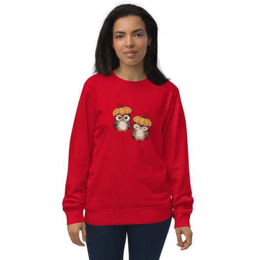 Unisex Organic Sweatshirt: Halloween Owl Eco-Friendly Style USA Red Dudeily