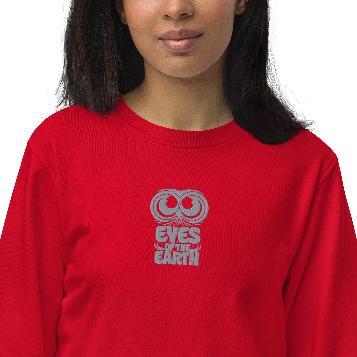 Owl Unisex Organic Sweatshirt: 'Eyes of the Earth' in Fall | Sustainable Fashion USA Red Dudeily