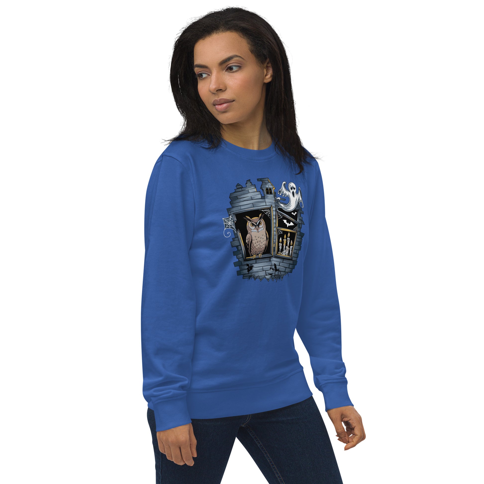 Unisex Organic Sweatshirt: Halloween Owl Cozy Eco-Friendly Style USA Dudeily
