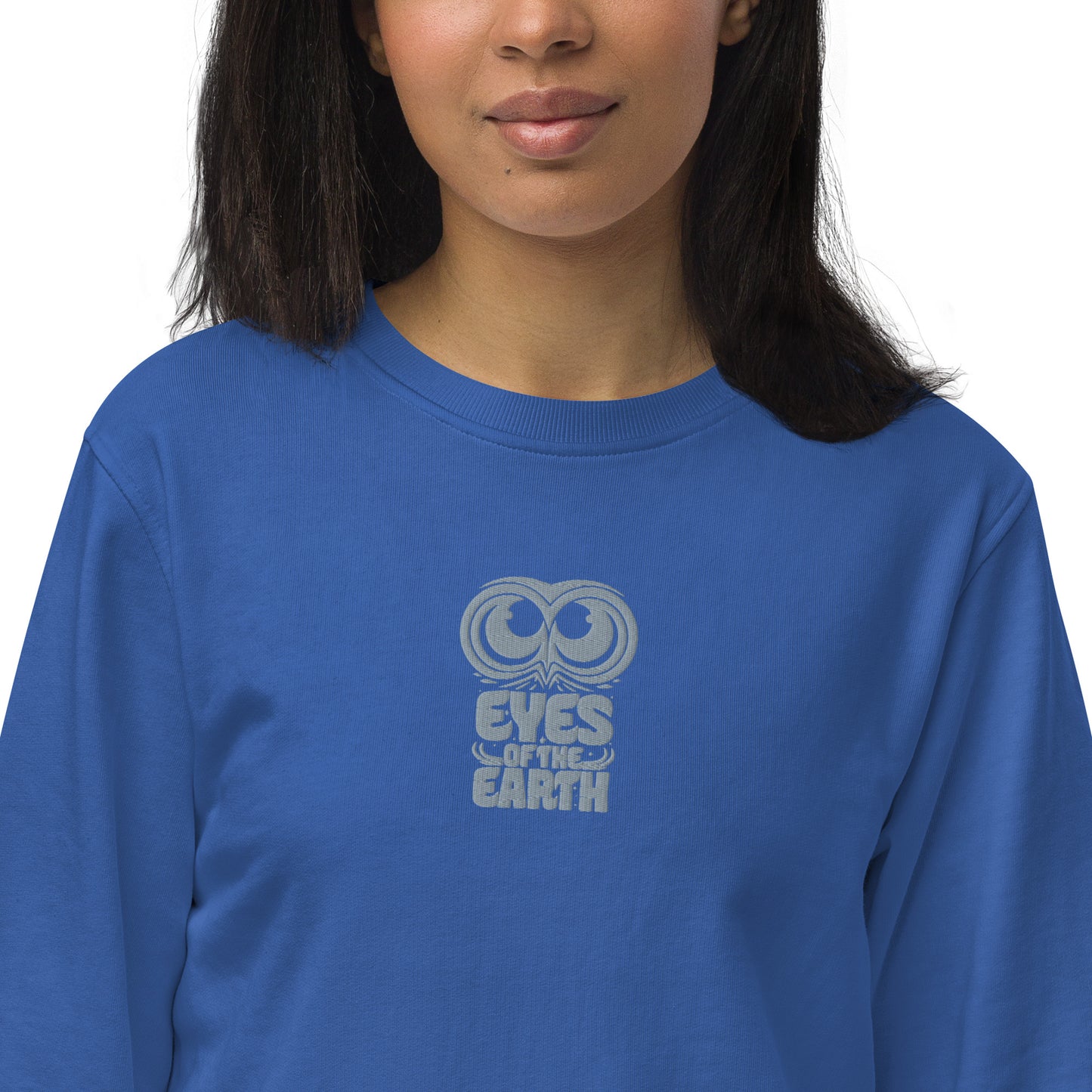 Owl Unisex Organic Sweatshirt: 'Eyes of the Earth' in Fall | Sustainable Fashion USA Royal Blue Dudeily