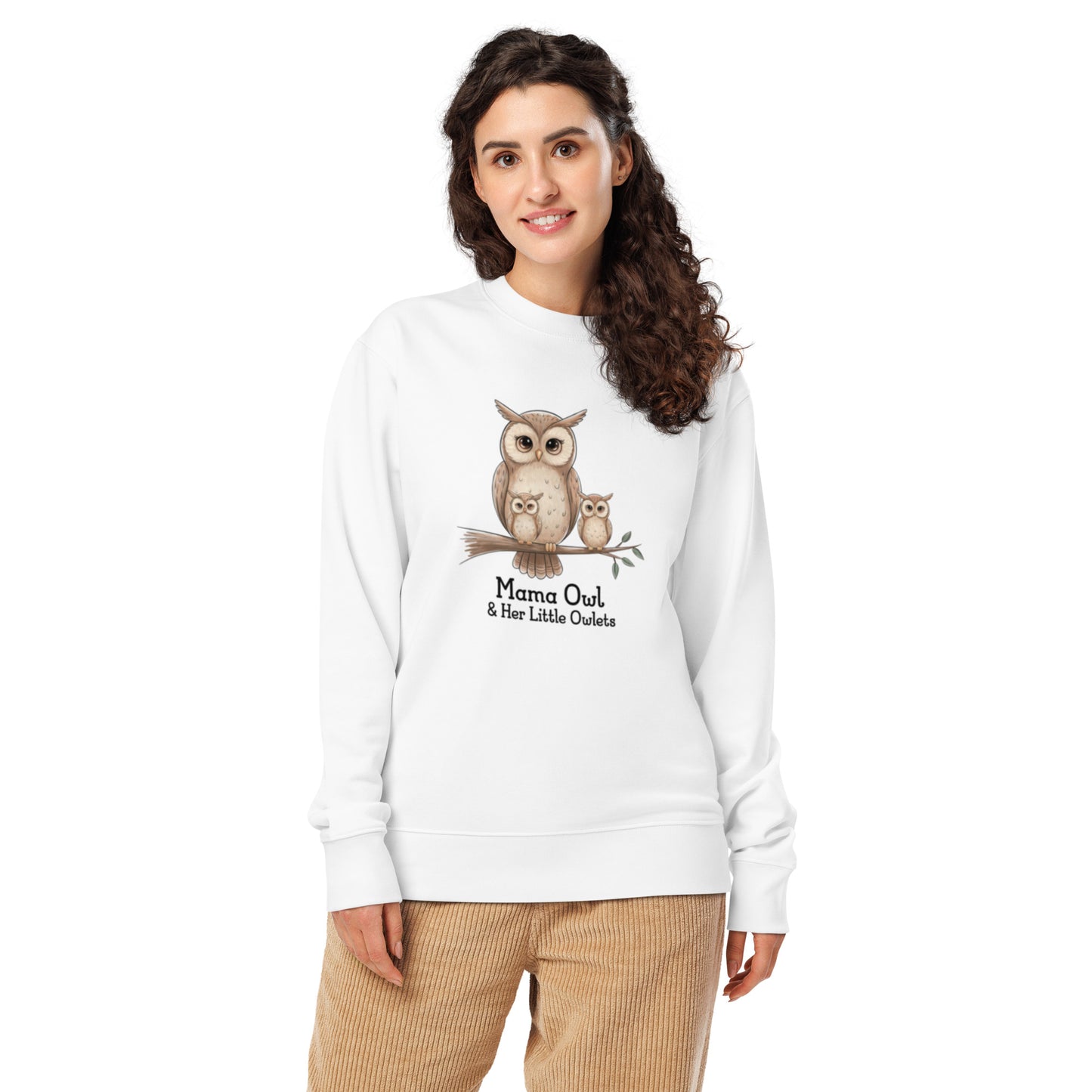 Unisex Organic Sweatshirt – Sustainable Owl-Themed Pullover for Eco-Conscious Comfort White Dudeily
