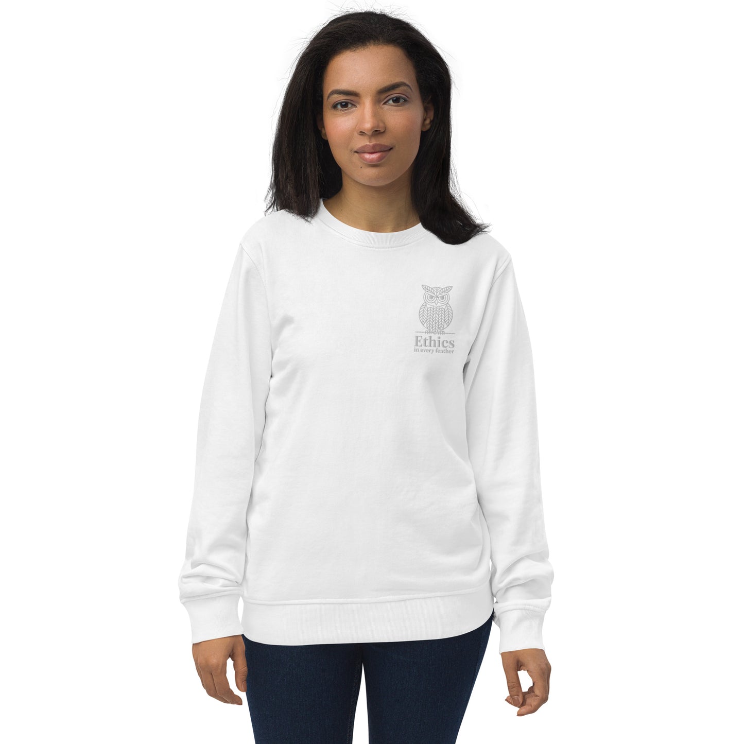 Owl Unisex Organic Sweatshirt – "Ethics in Every Feather" | Sustainable Fashion USA White Dudeily