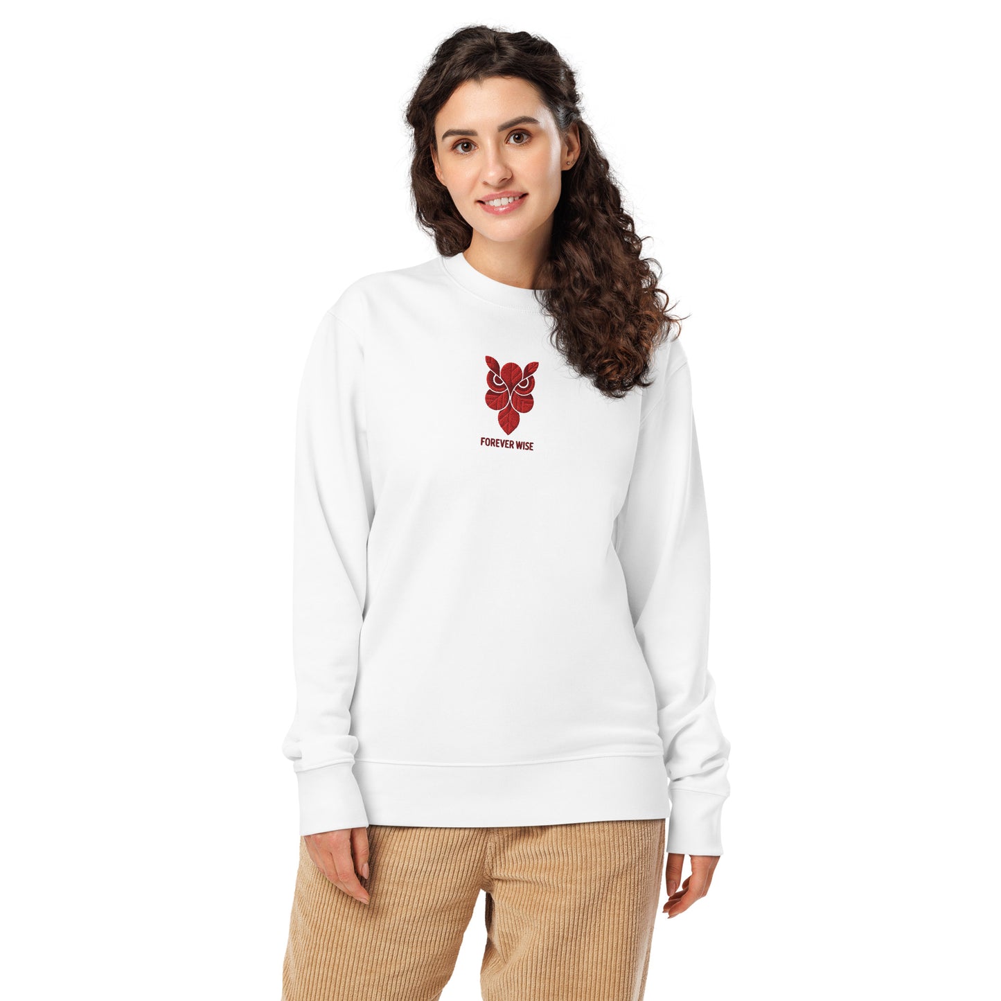 Owl Unisex Organic Sweatshirt: 'Forever Wise' in Fall | Sustainable Fashion USA White Dudeily