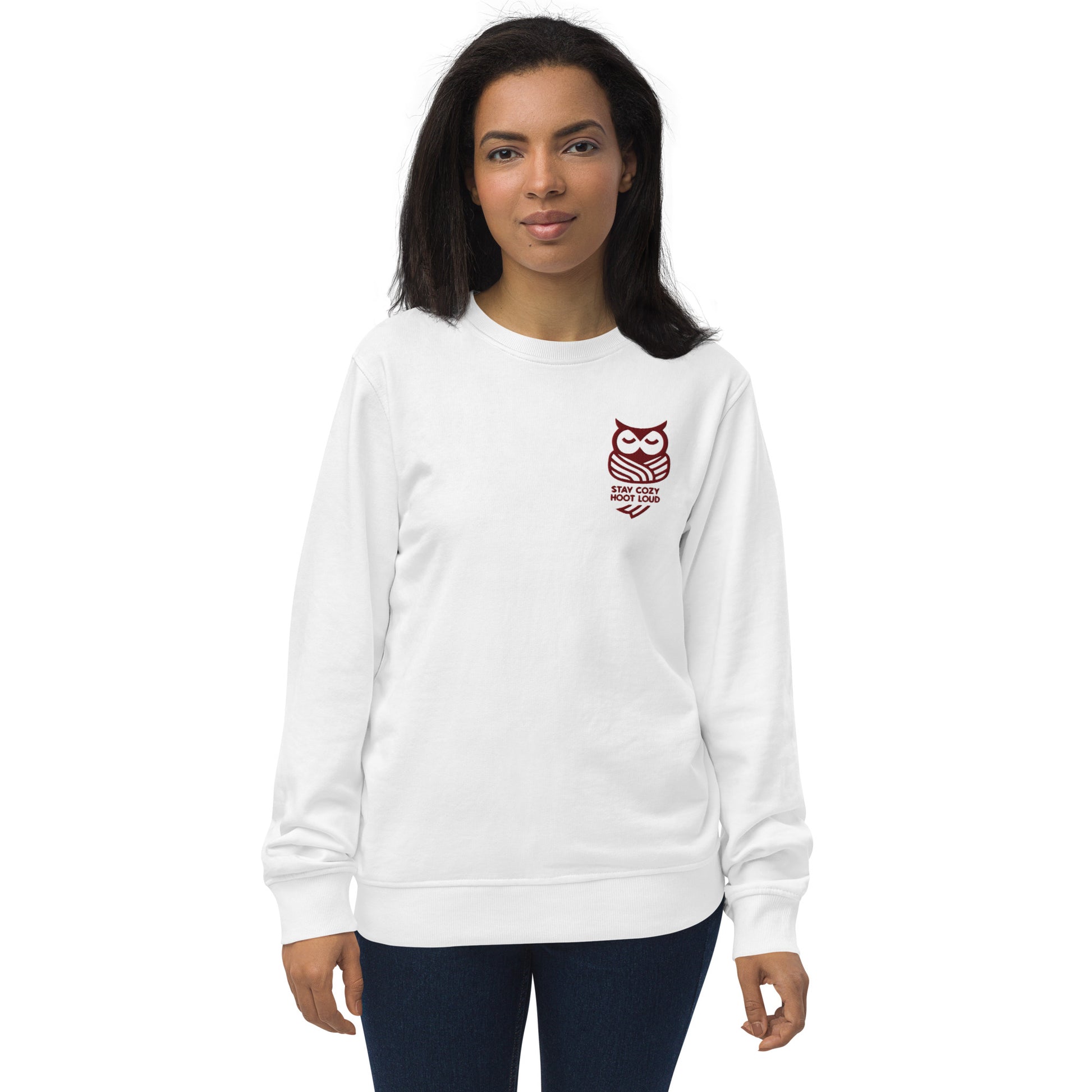 Owl Unisex Organic Sweatshirt: 'Stay Cozy Hoot Loud' in Fall | Sustainable Owl Fashion USA Dudeily