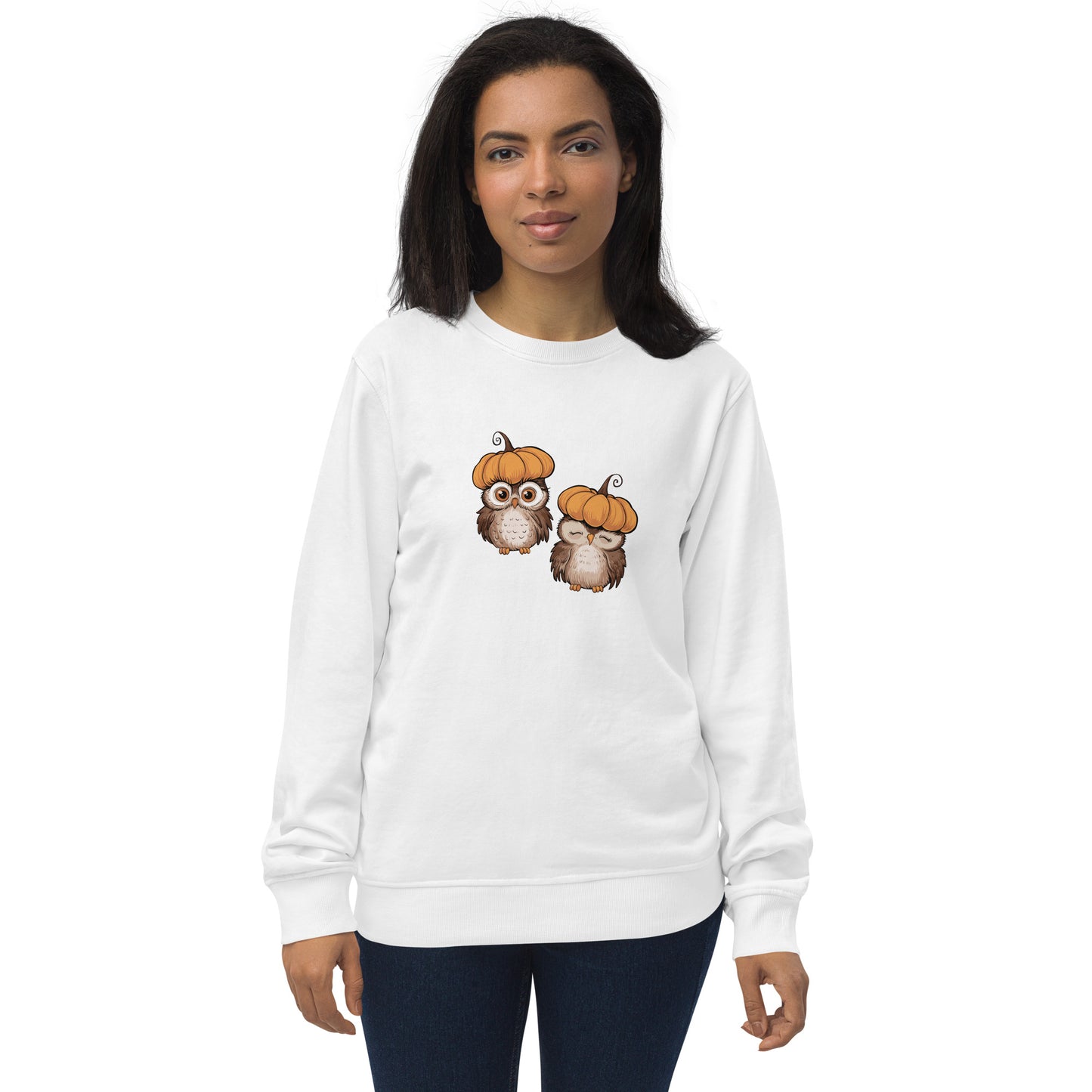 Unisex Organic Sweatshirt: Halloween Owl Eco-Friendly Style USA White Dudeily