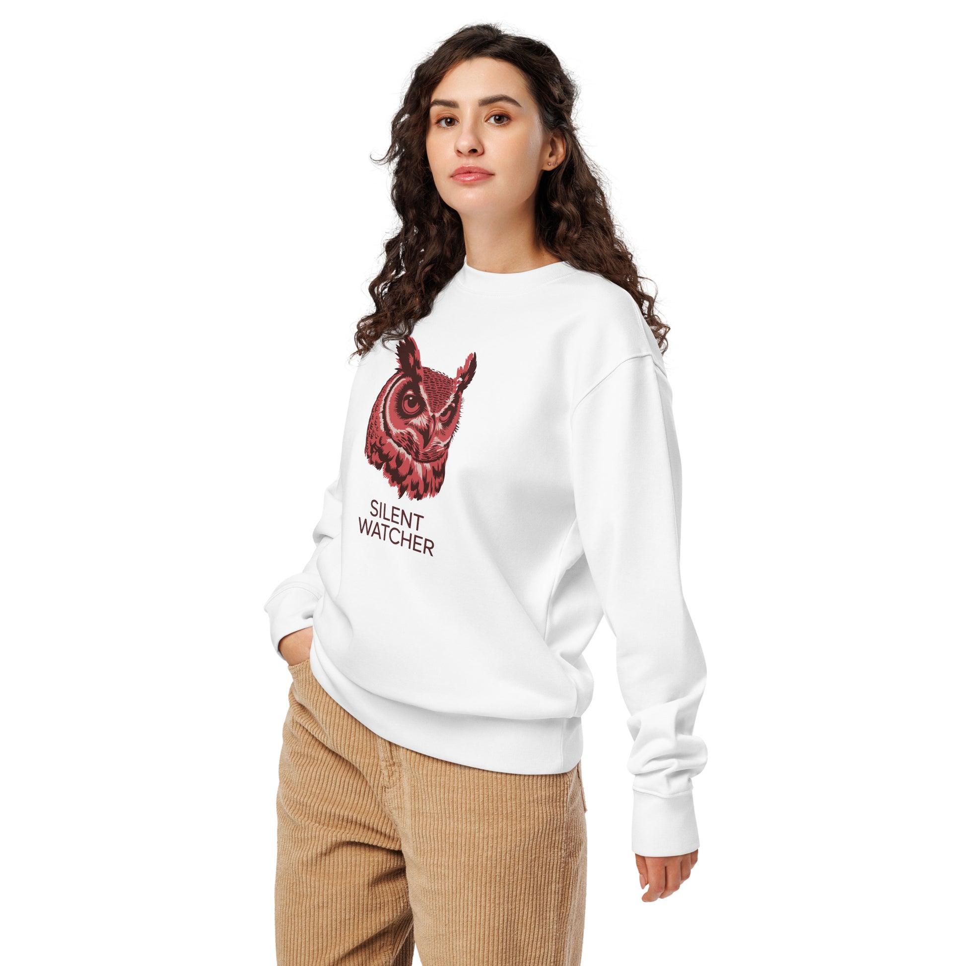 Unisex Organic Sweatshirt: 'Silent Watcher' in Fall | Ethical Owl Clothing USA Dudeily