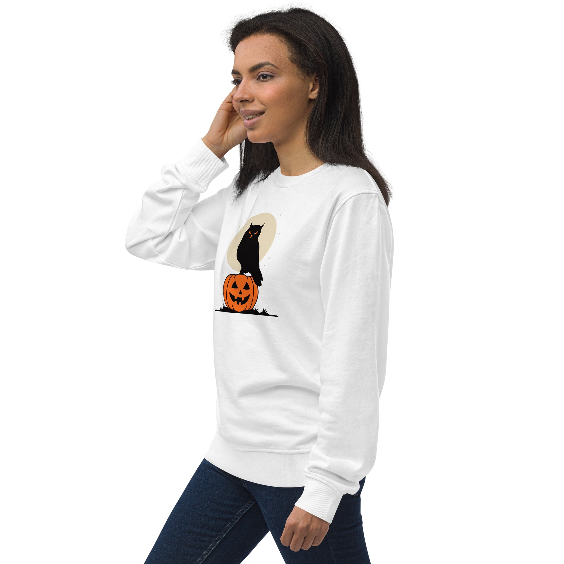 Unisex Organic Sweatshirt: Halloween Owl Cozy Eco-Friendly Style USA Dudeily