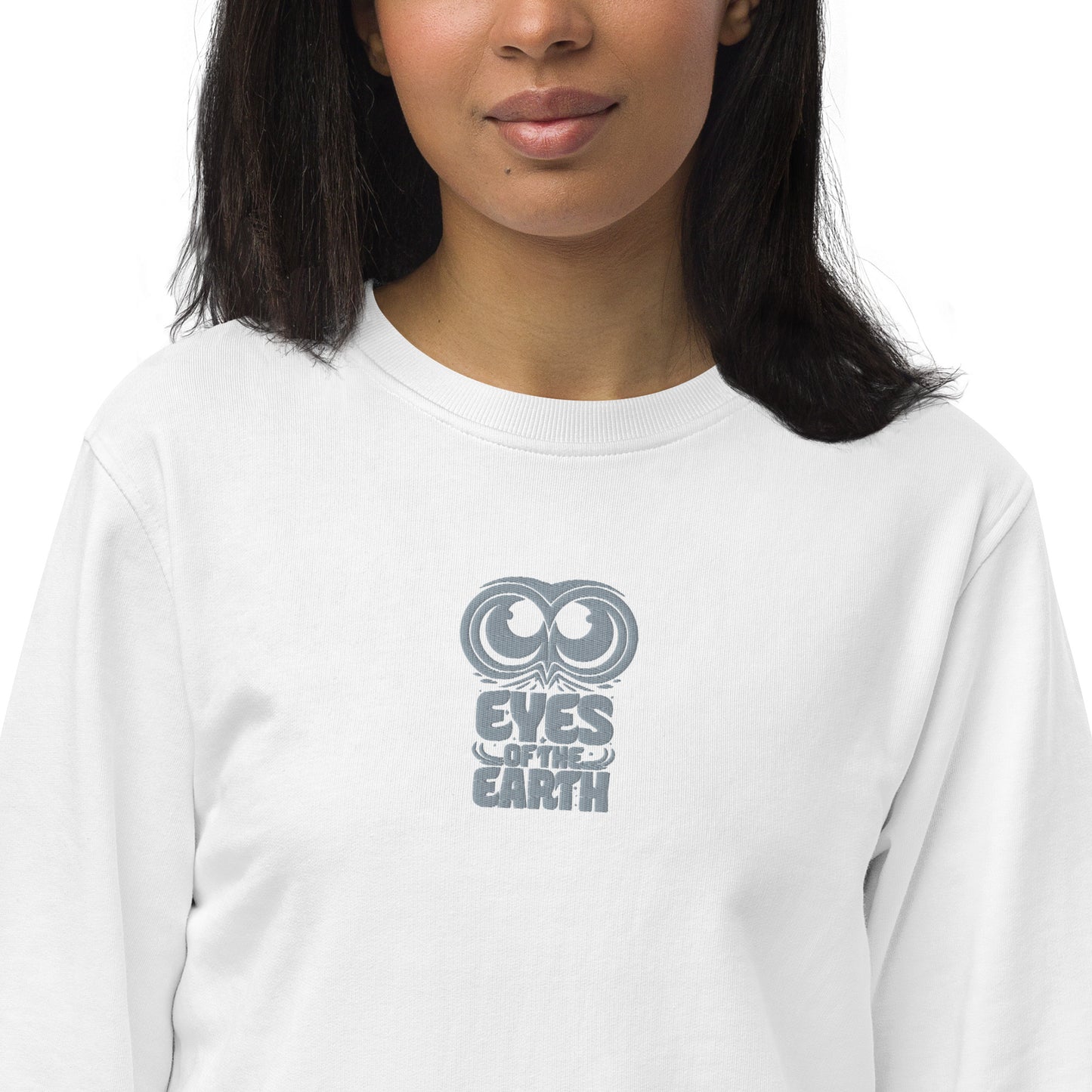 Owl Unisex Organic Sweatshirt: 'Eyes of the Earth' in Fall | Sustainable Fashion USA White Dudeily