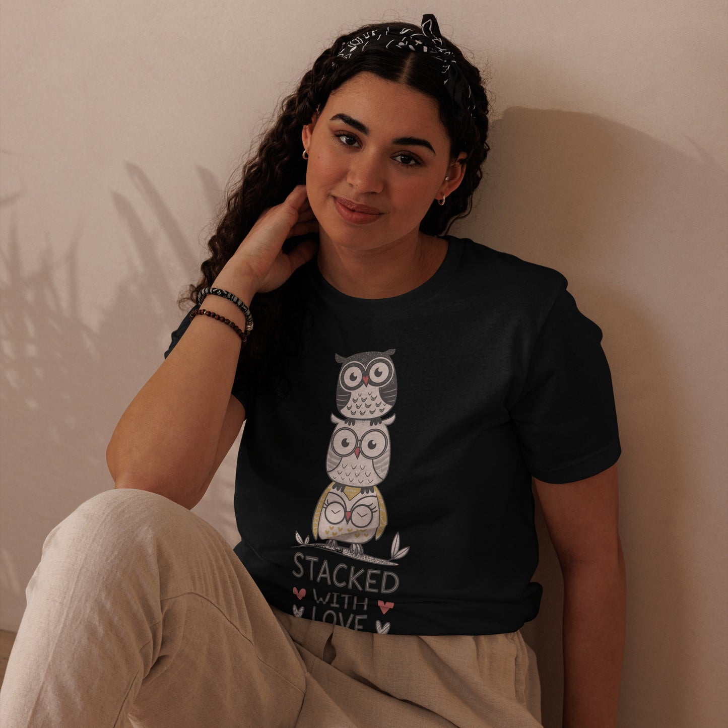 Unisex Eco T-Shirt: Stacked with Love | Owl-Themed Sustainable Fashion USA by Dudeily Dudeily