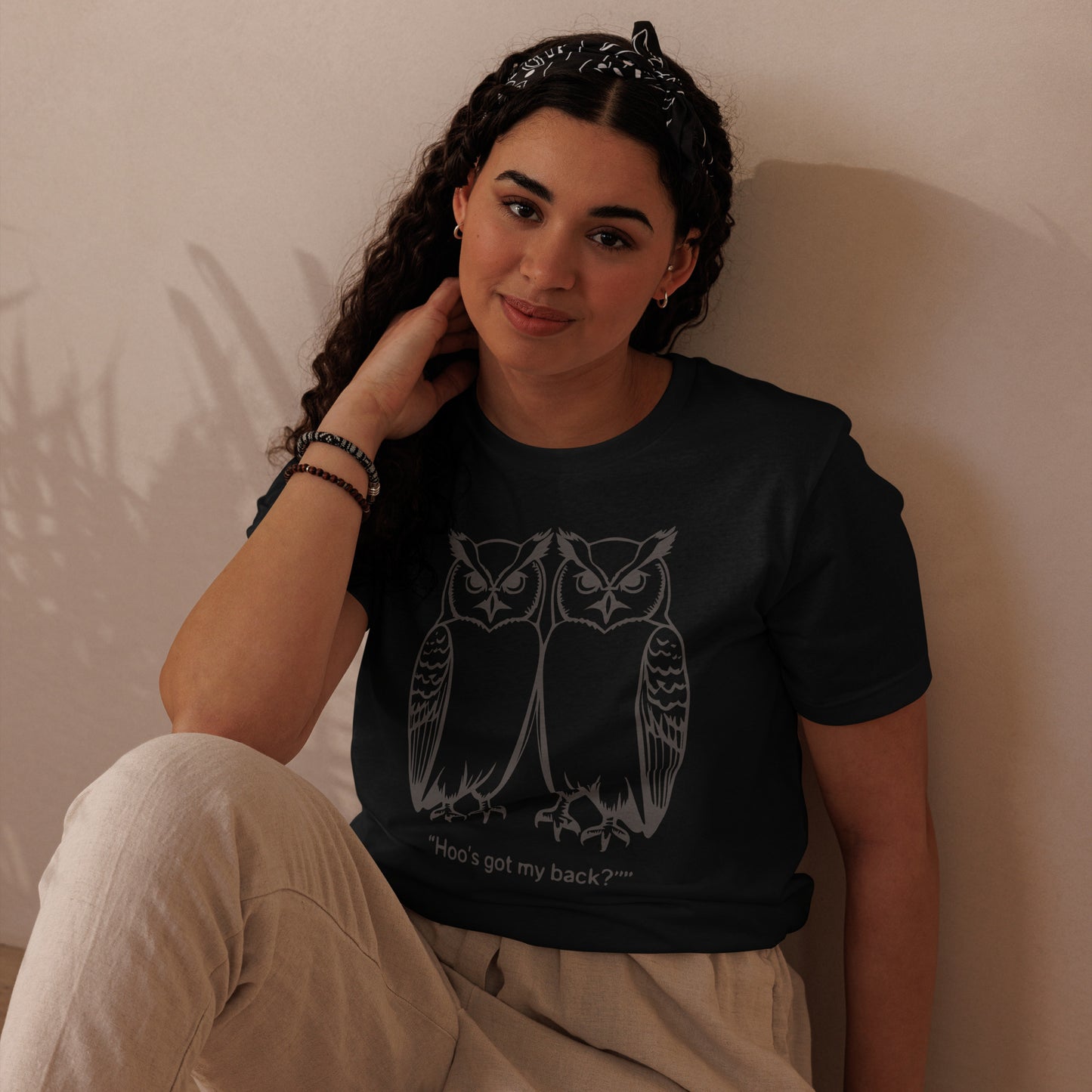 Unisex Staple Eco T-Shirt: Hoo’s Got My Back? | Owl-Themed Sustainable Fashion USA by Dudeily Dudeily