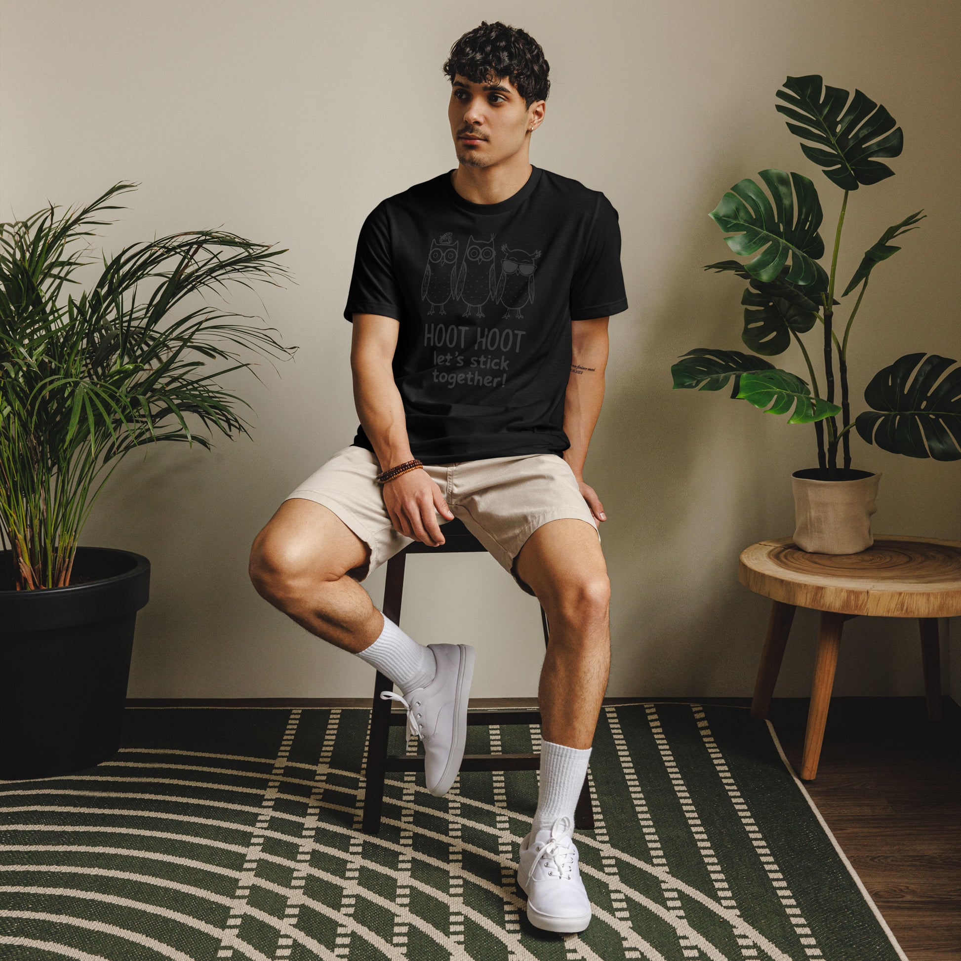 Unisex Staple Eco T-Shirt: Hoot Hoot Let’s Stick Together! | Owl-Themed Sustainable Fashion USA by Dudeily Dudeily