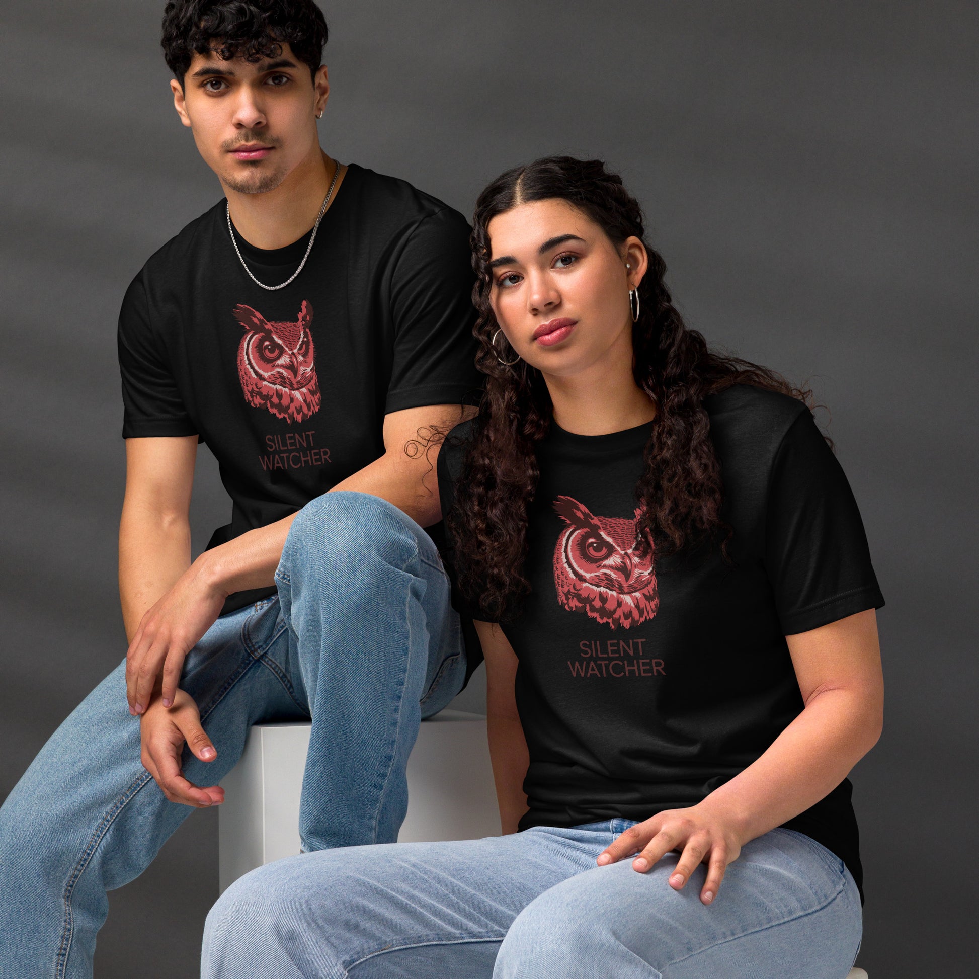 Unisex Staple Eco T-Shirt: 'Silent Watcher' in Fall | Sustainable Owl Fashion USA Dudeily