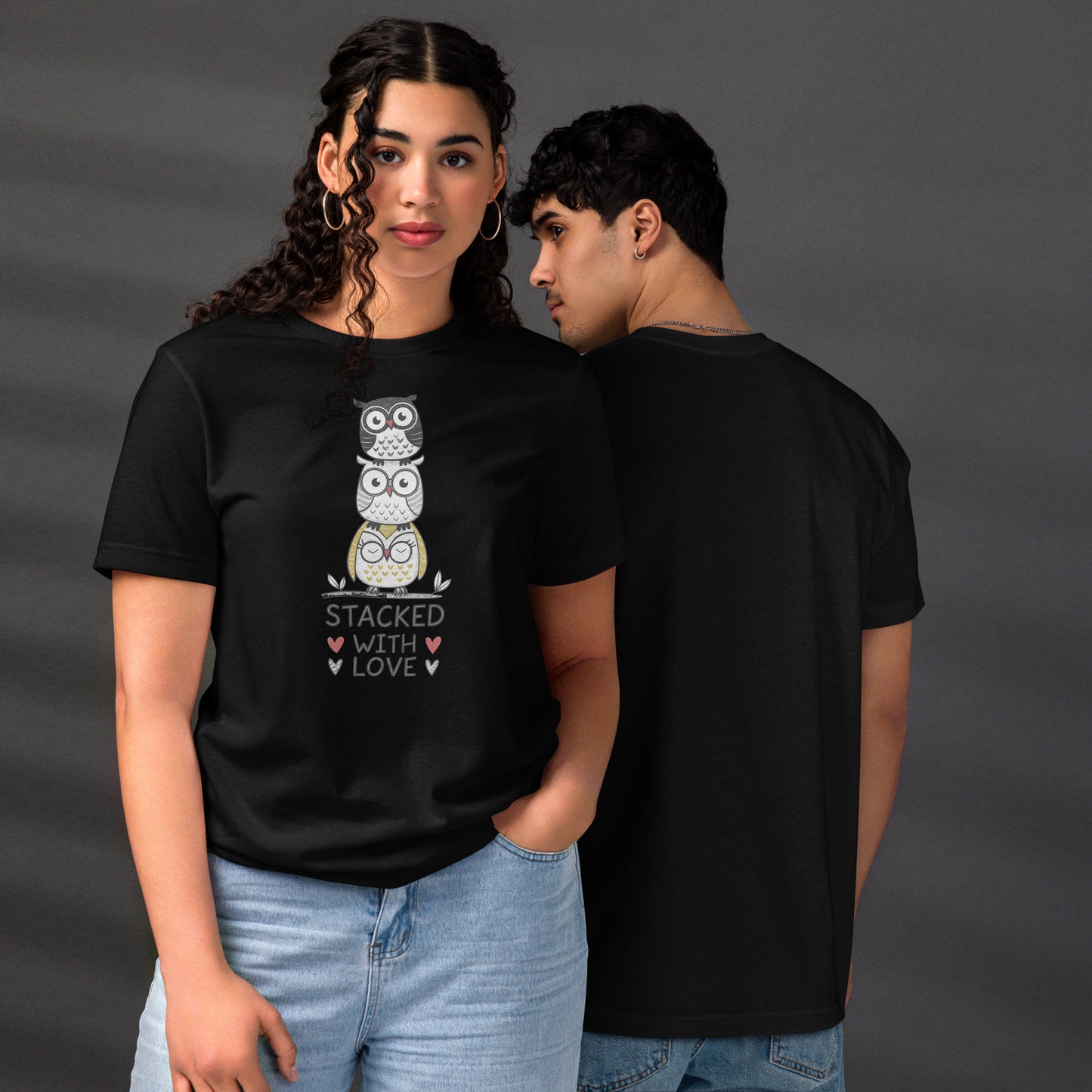 Unisex Eco T-Shirt: Stacked with Love | Owl-Themed Sustainable Fashion USA by Dudeily Dudeily